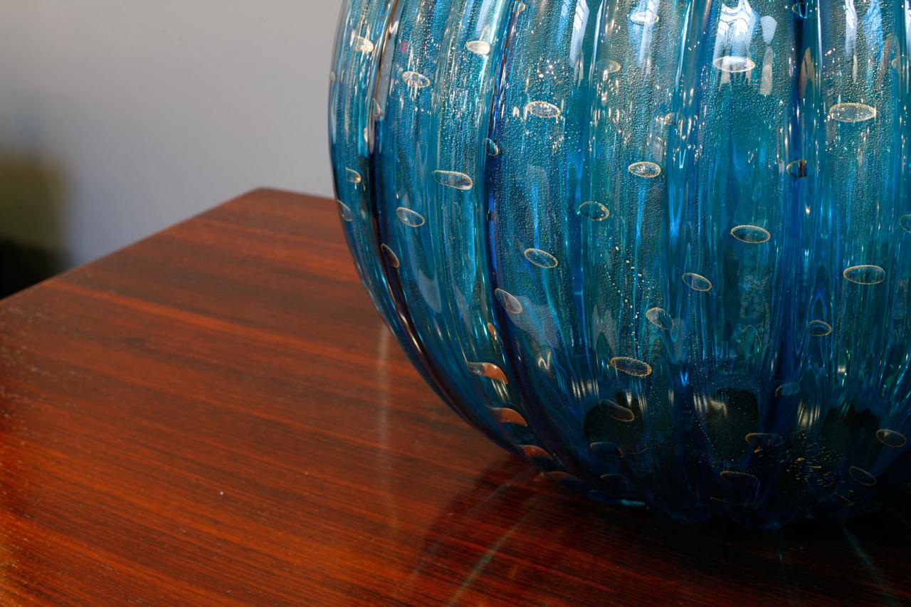 Contemporary Pair of Cerulean Murano Glass Globe Lamps
