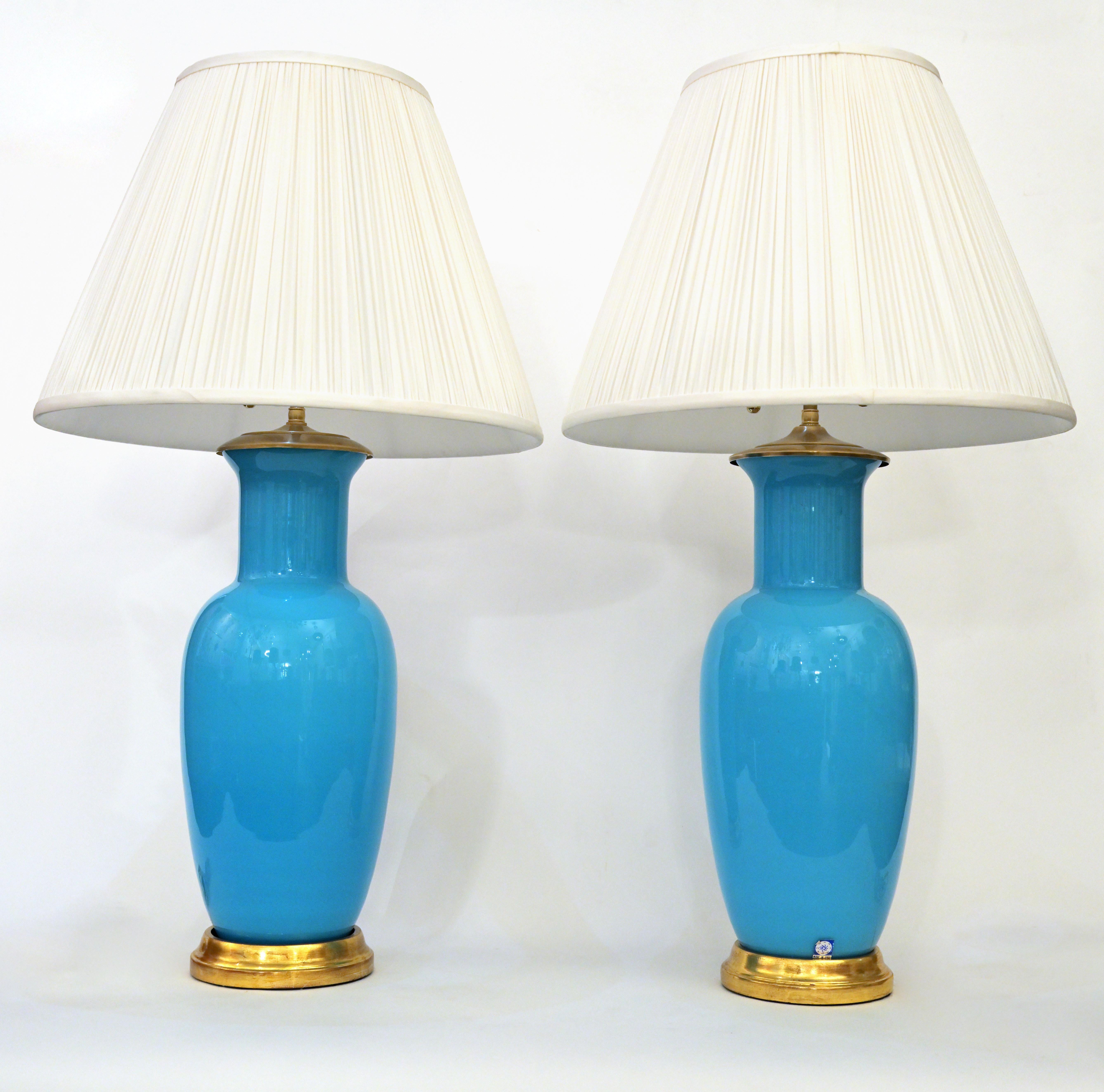 Italian Pair of Cerulean Murano Glass Table Lamps by David Duncan Studio For Sale