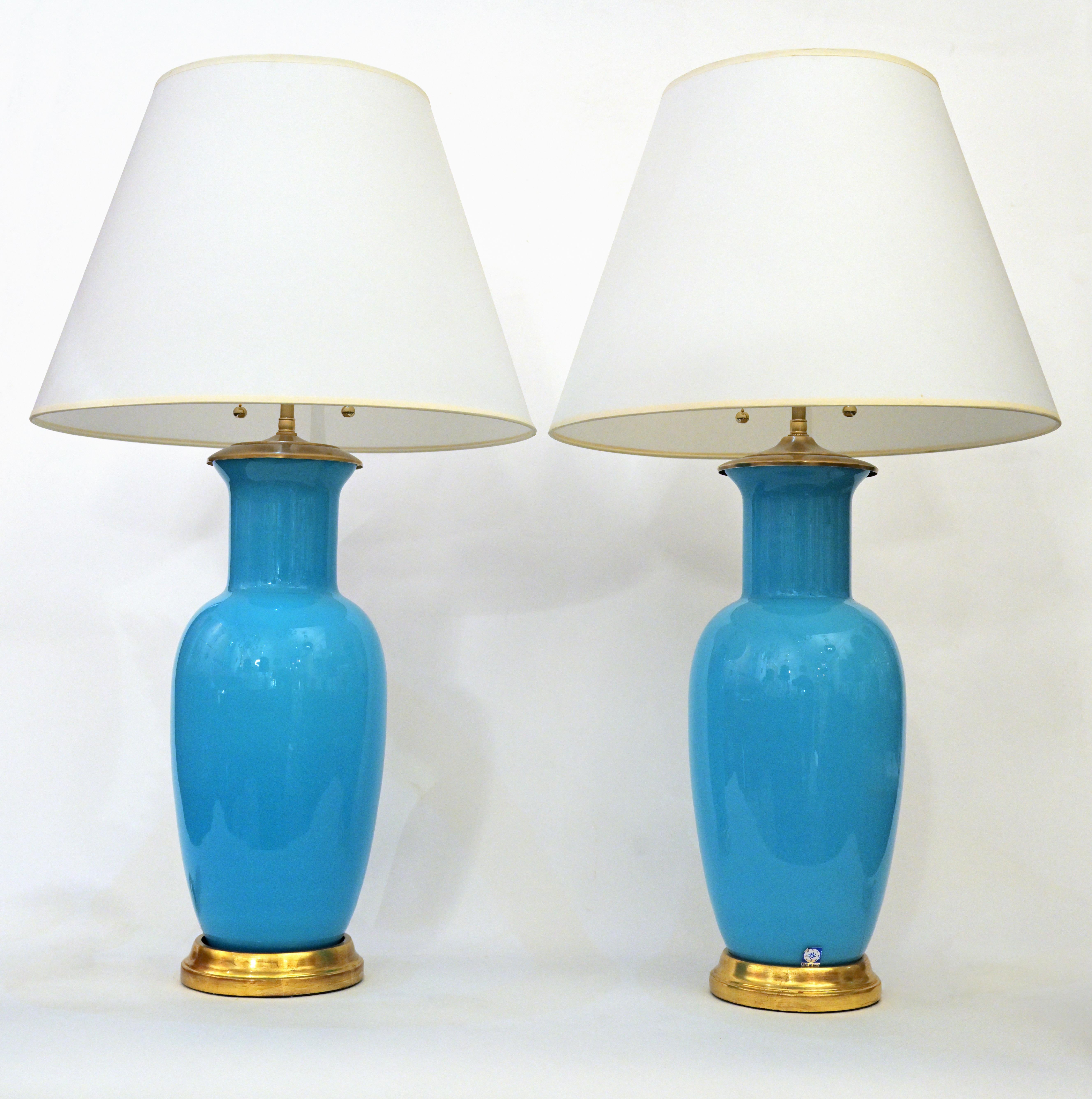 Pair of Cerulean Murano Glass Table Lamps by David Duncan Studio In Excellent Condition For Sale In New York, NY
