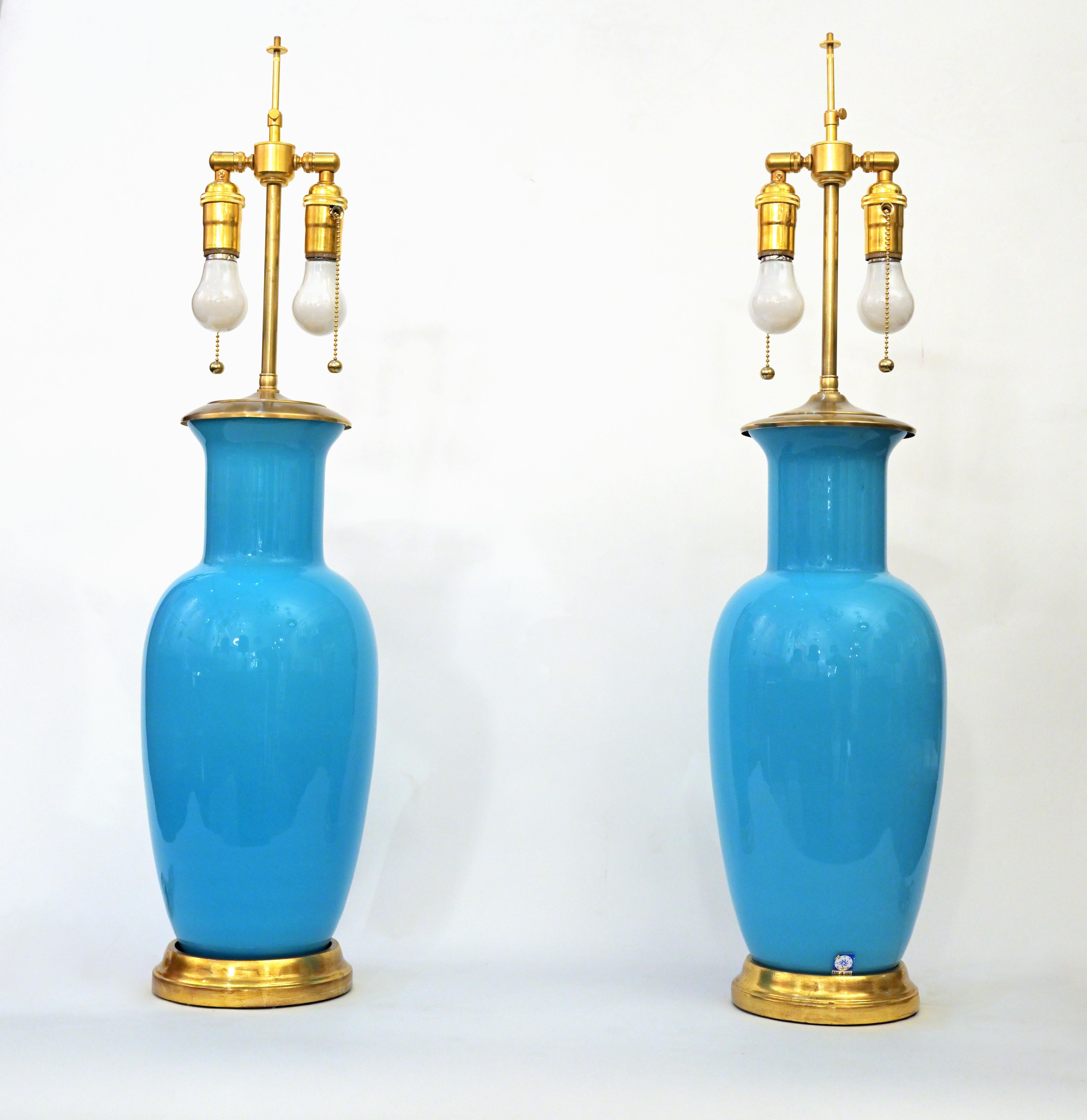 Contemporary Pair of Cerulean Murano Glass Table Lamps by David Duncan Studio For Sale