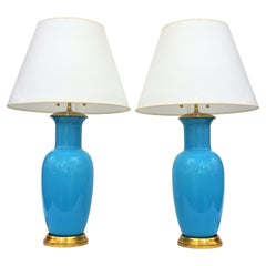 Pair of Cerulean Murano Glass Table Lamps by David Duncan Studio