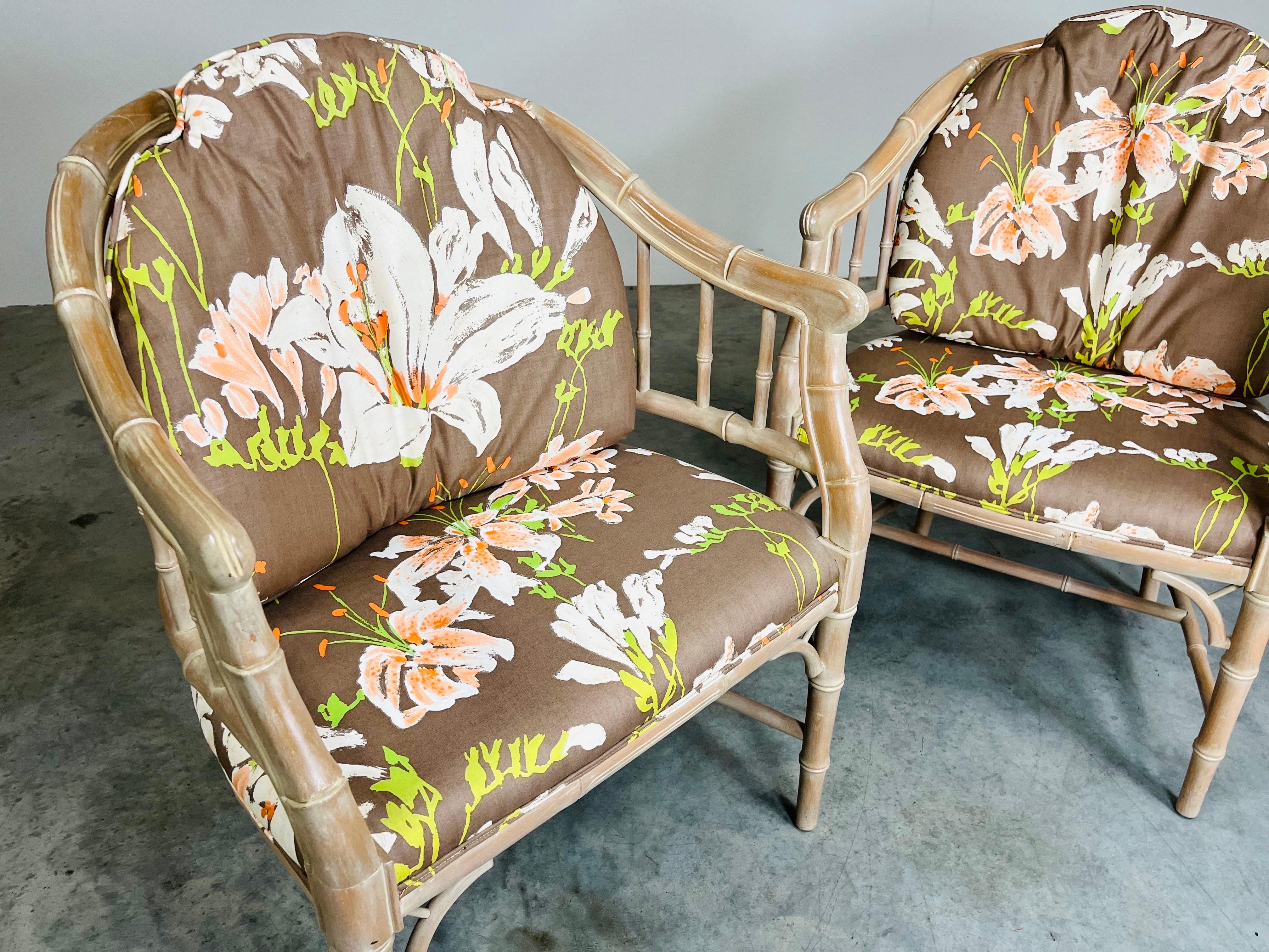 Pair of Cerused Chinese Chippendale Style Faux Bamboo Carved Armchairs In Excellent Condition For Sale In Southampton, NJ