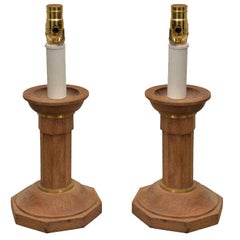 Pair of Cerused Oak and Brass Candlestick Lamps