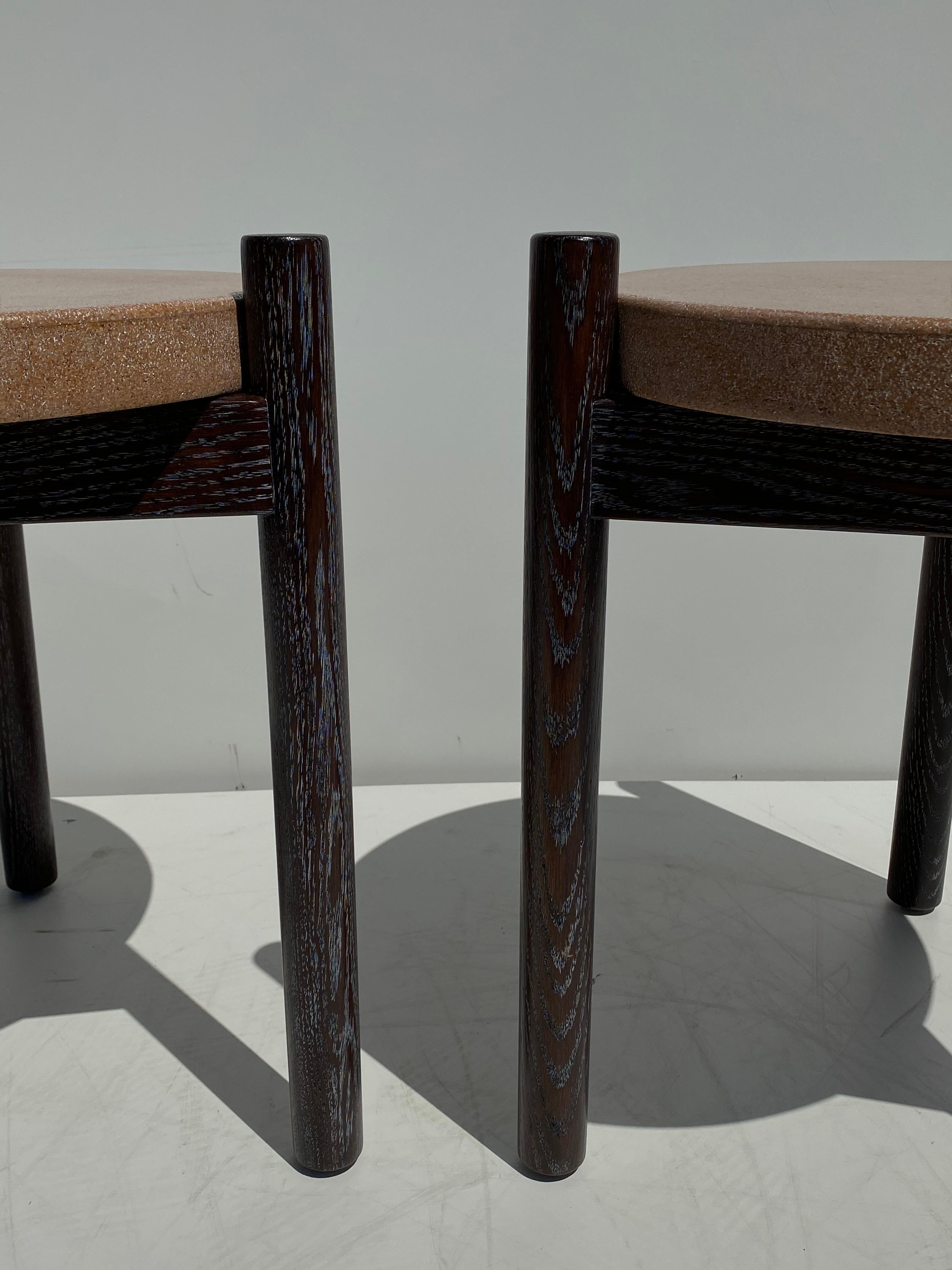 American Pair of Cerused Oak and Cork Side Tables
