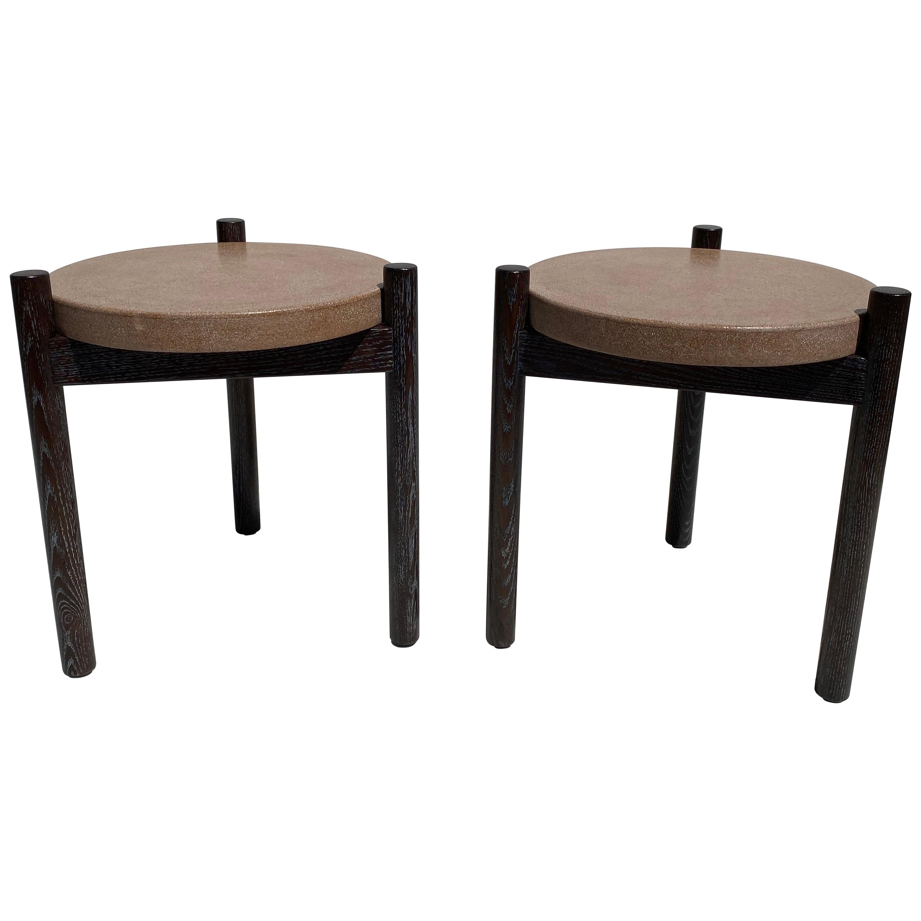 Pair of Cerused Oak and Cork Side Tables