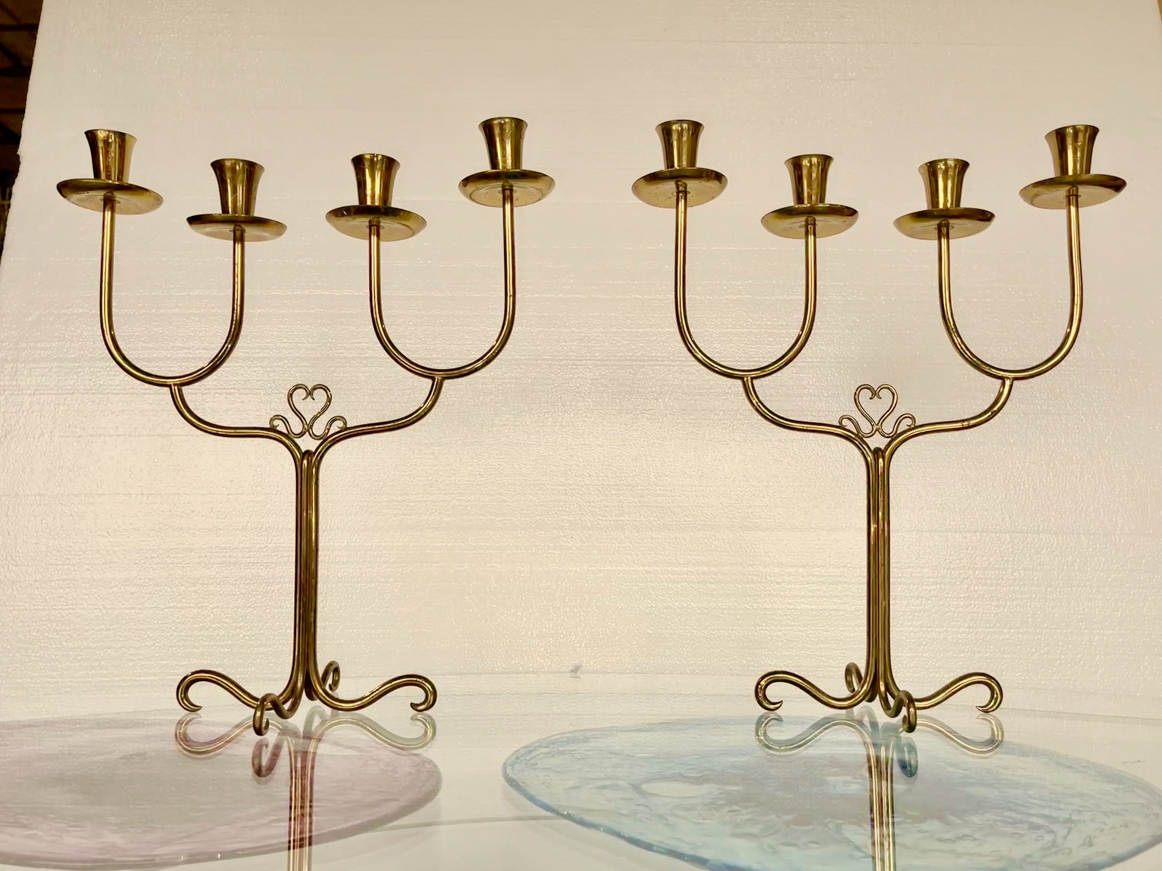 Mid-Century Modern Pair of Cesare Lacca Brass Candelabra For Sale