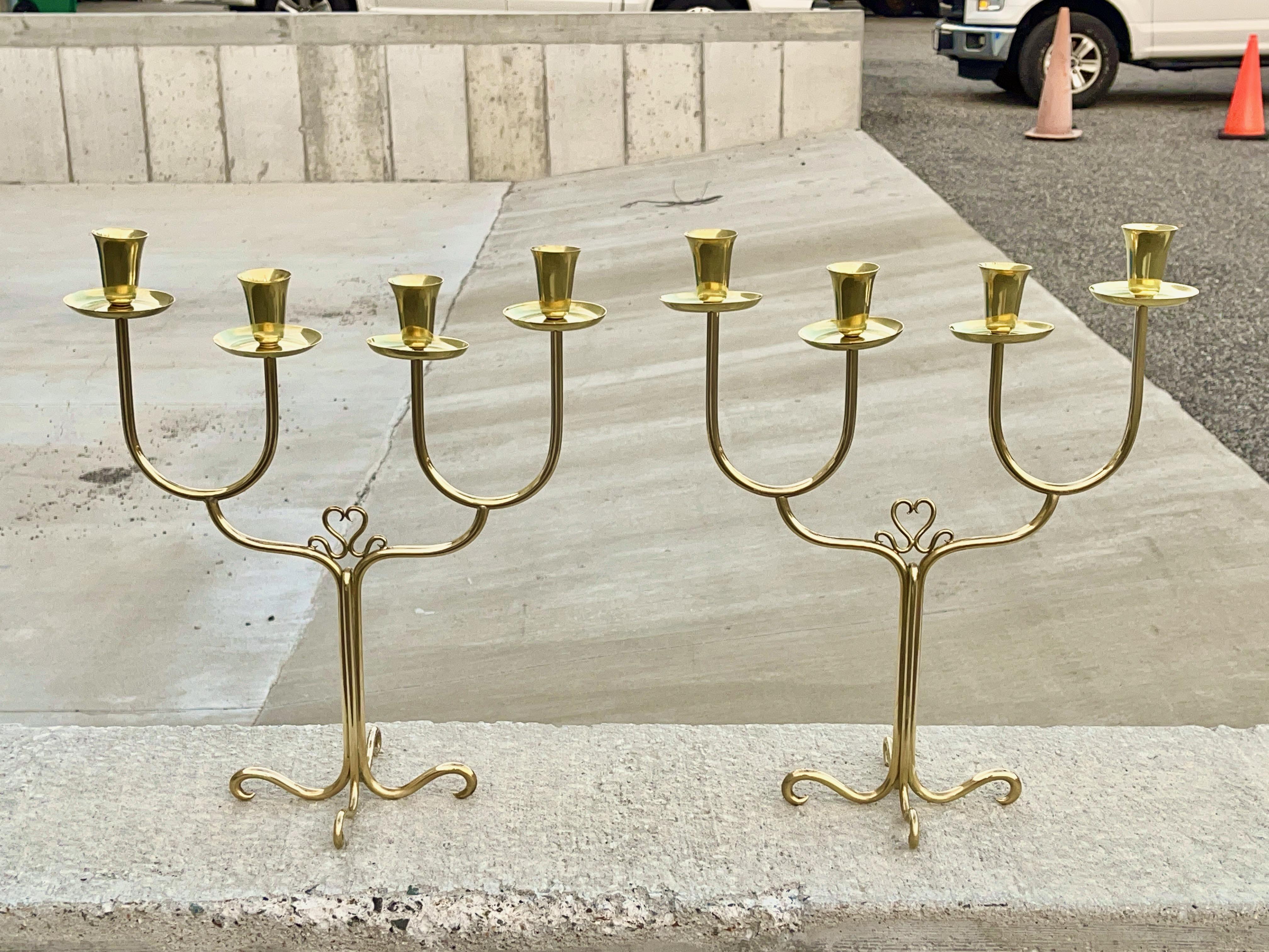 Italian Pair of Cesare Lacca Brass Candelabra For Sale