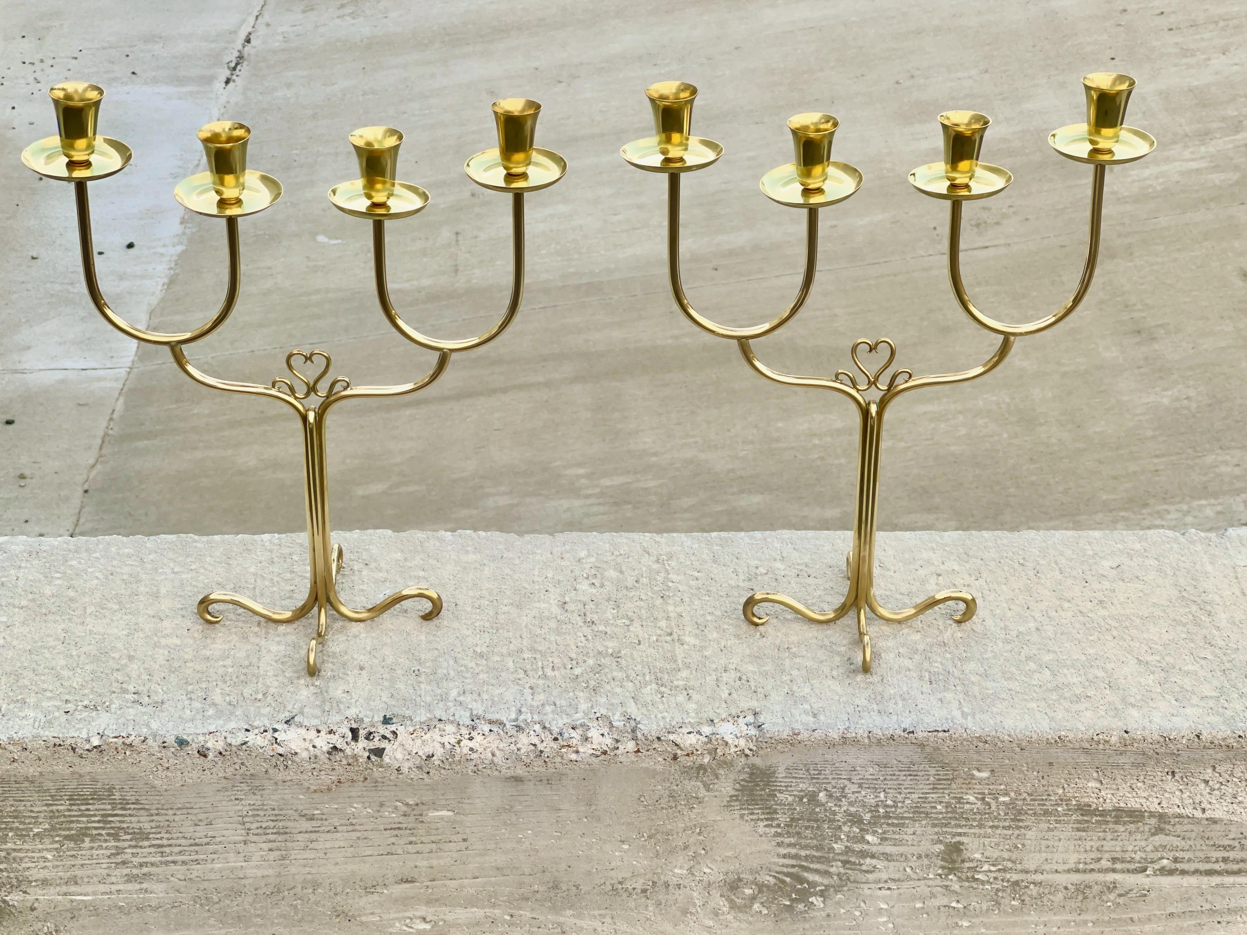 Pair of Cesare Lacca Brass Candelabra In Good Condition For Sale In Hanover, MA