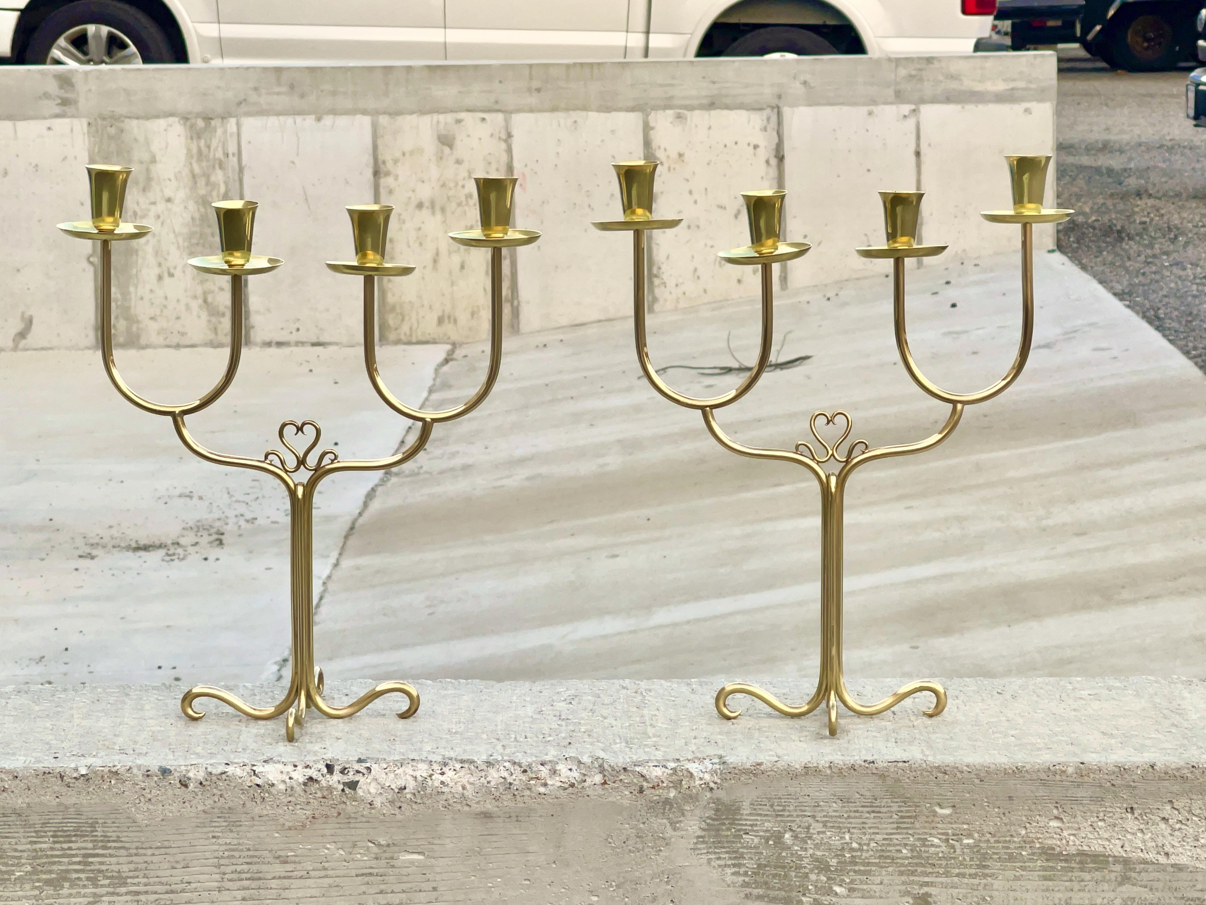 Mid-20th Century Pair of Cesare Lacca Brass Candelabra For Sale
