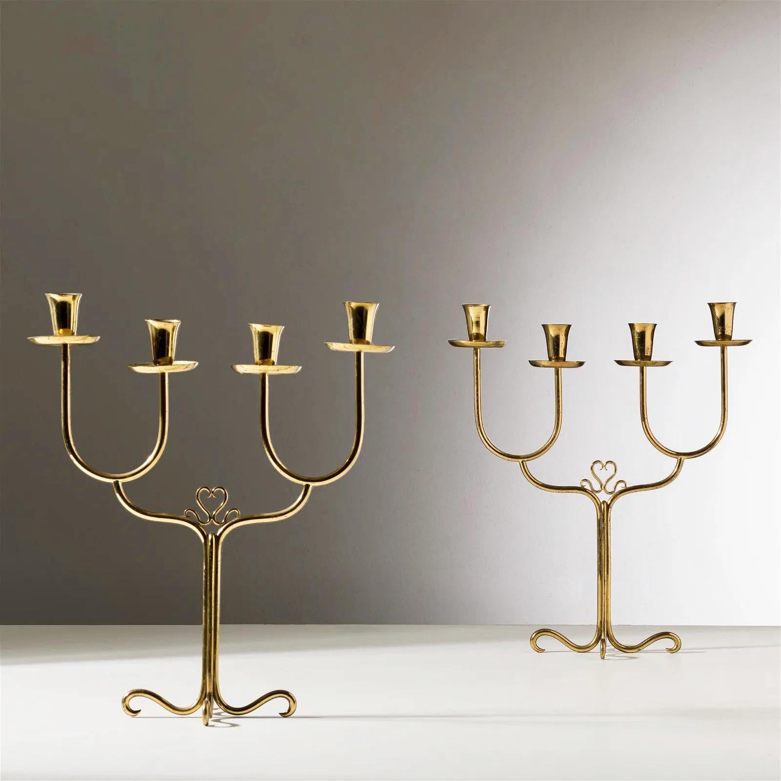 Pair of Cesare Lacca Brass Candelabra For Sale 1