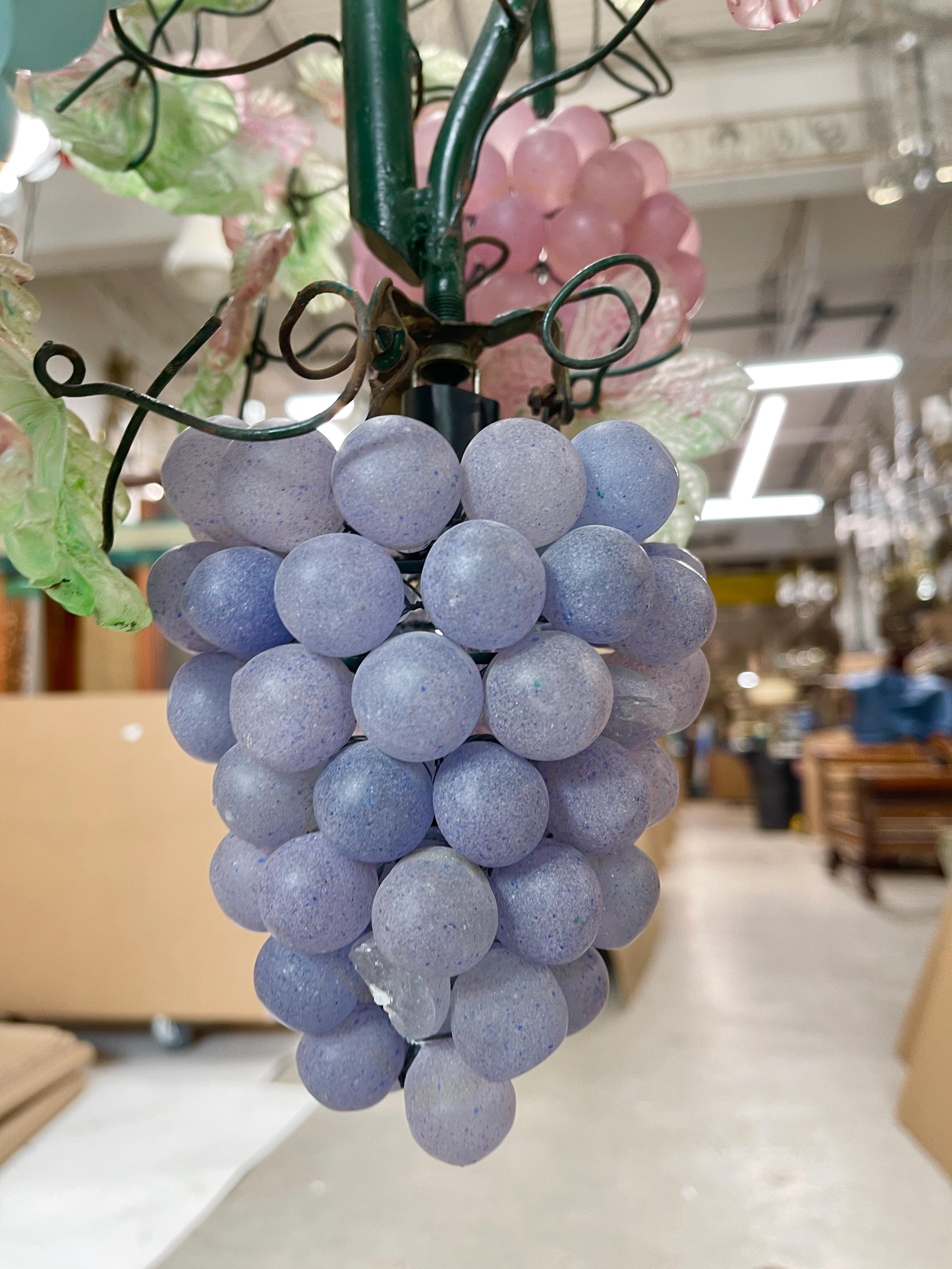 Mid-20th Century Cesare Toso Murano Glass Grape Vine Chandelier (2) For Sale