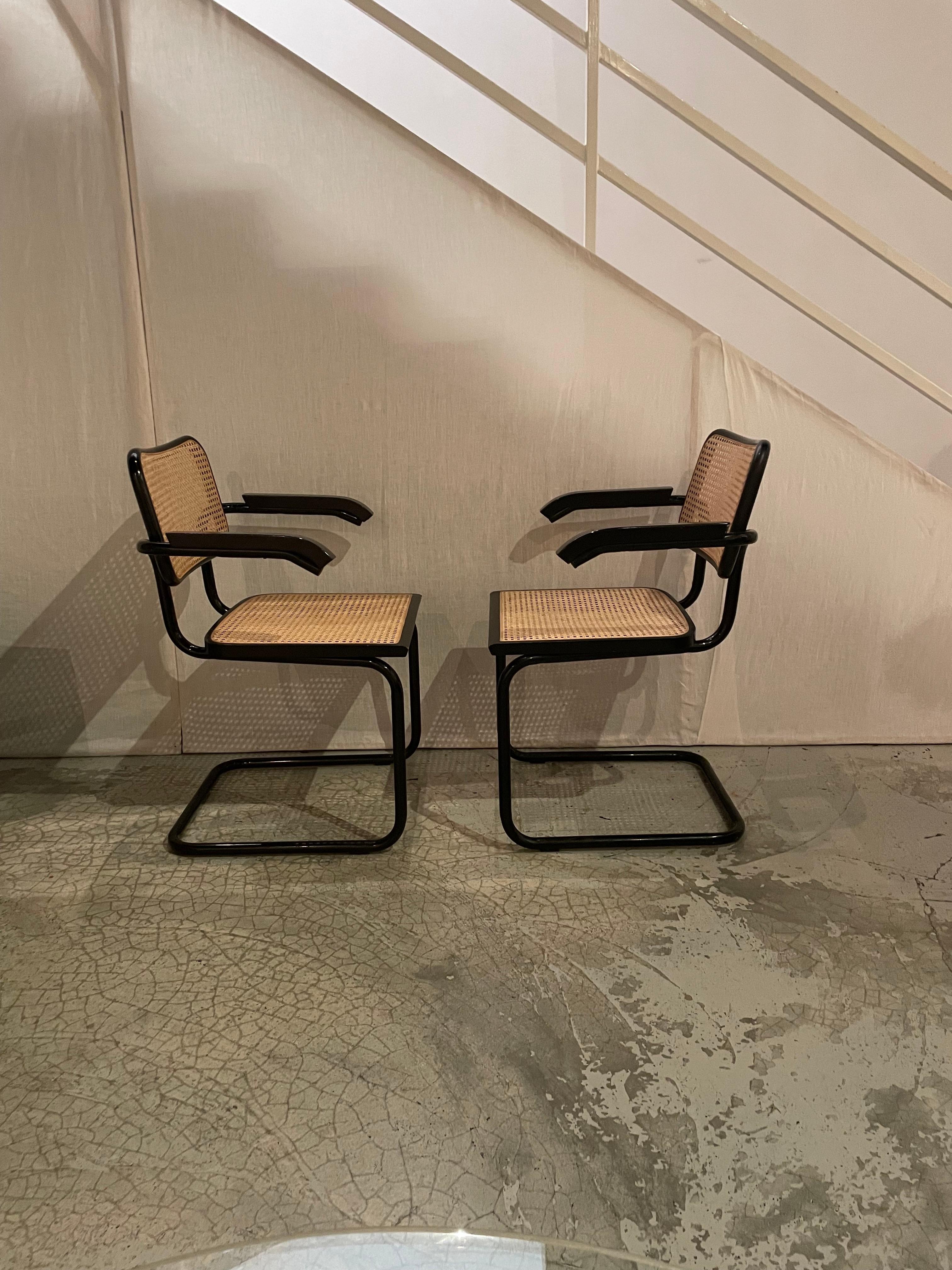 Pair of Cesca B32 chairs by Marcel Breuer 1970s. An icon of the modernist movement, Marcel Breuer was a pioneering architect known for his use of steel, glass and cement. He created many iconic pieces such as the Wassily armchair, the Cesca chair