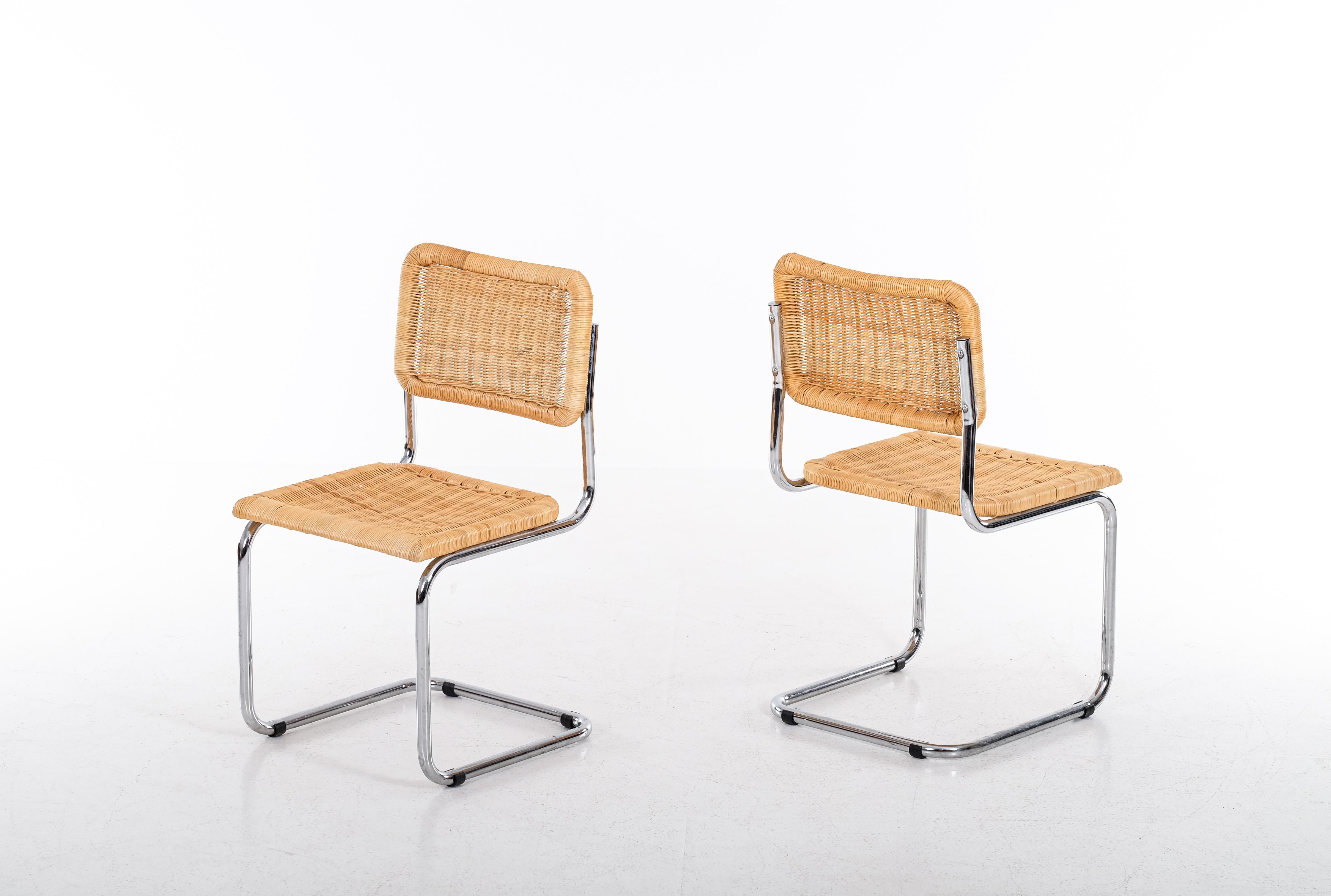Pair of 'Cesca' chairs designed by Marcel Breuer, produced during the 1980s.
Rare version with rattan. 
Good vintage condition. 
Please note: set of 3 available, listed price is for a single chair. 