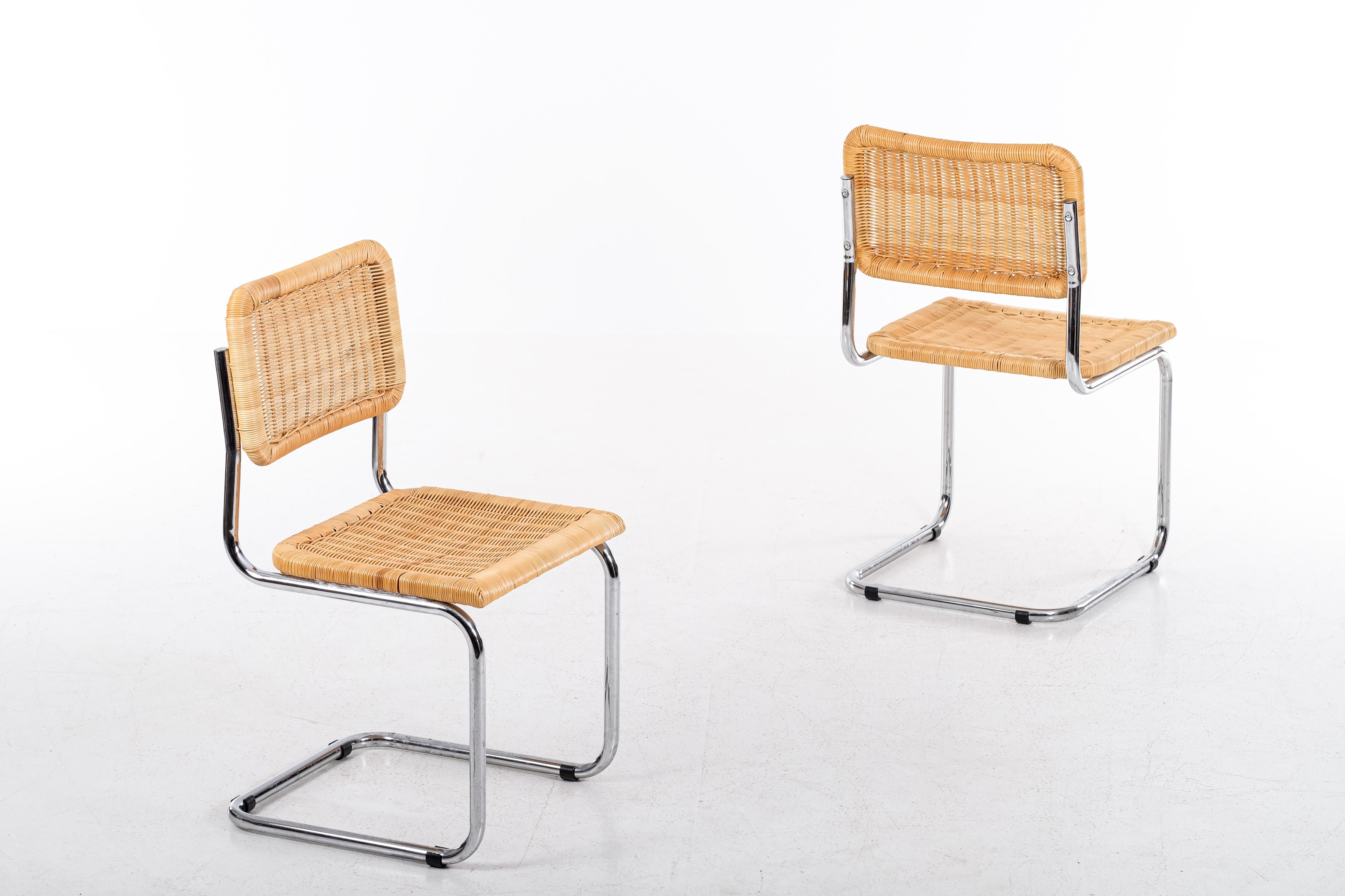 Rattan Pair of 'Cesca' chairs by Marcel Breuer, 1980s For Sale