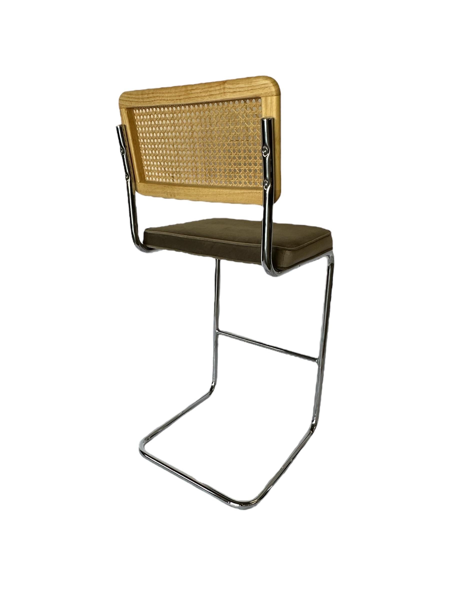 Bauhaus Pair of Cesca Chrome and Cane Barstools