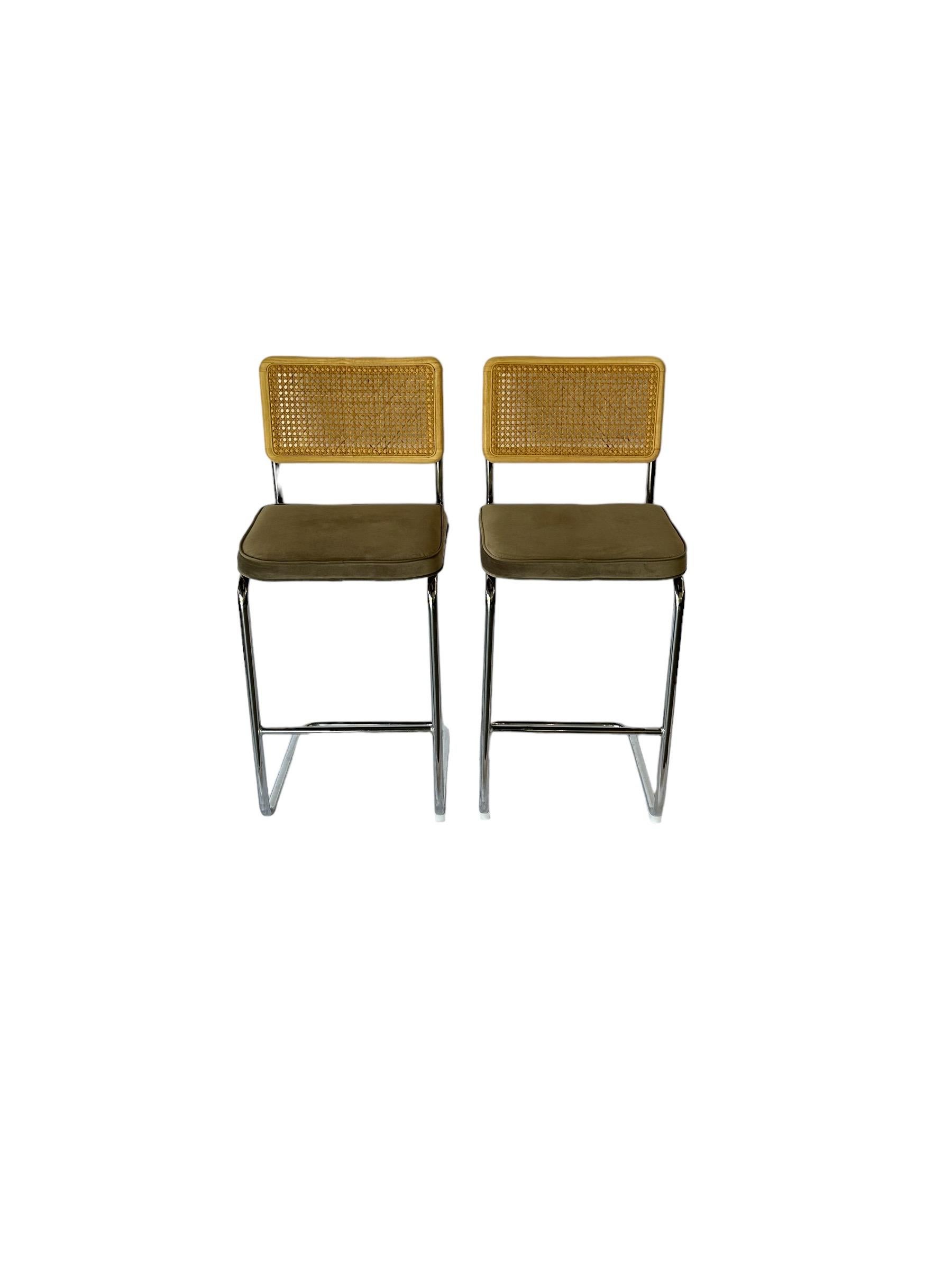 Pair of Cesca Chrome and Cane Barstools  In Good Condition In Brooklyn, NY