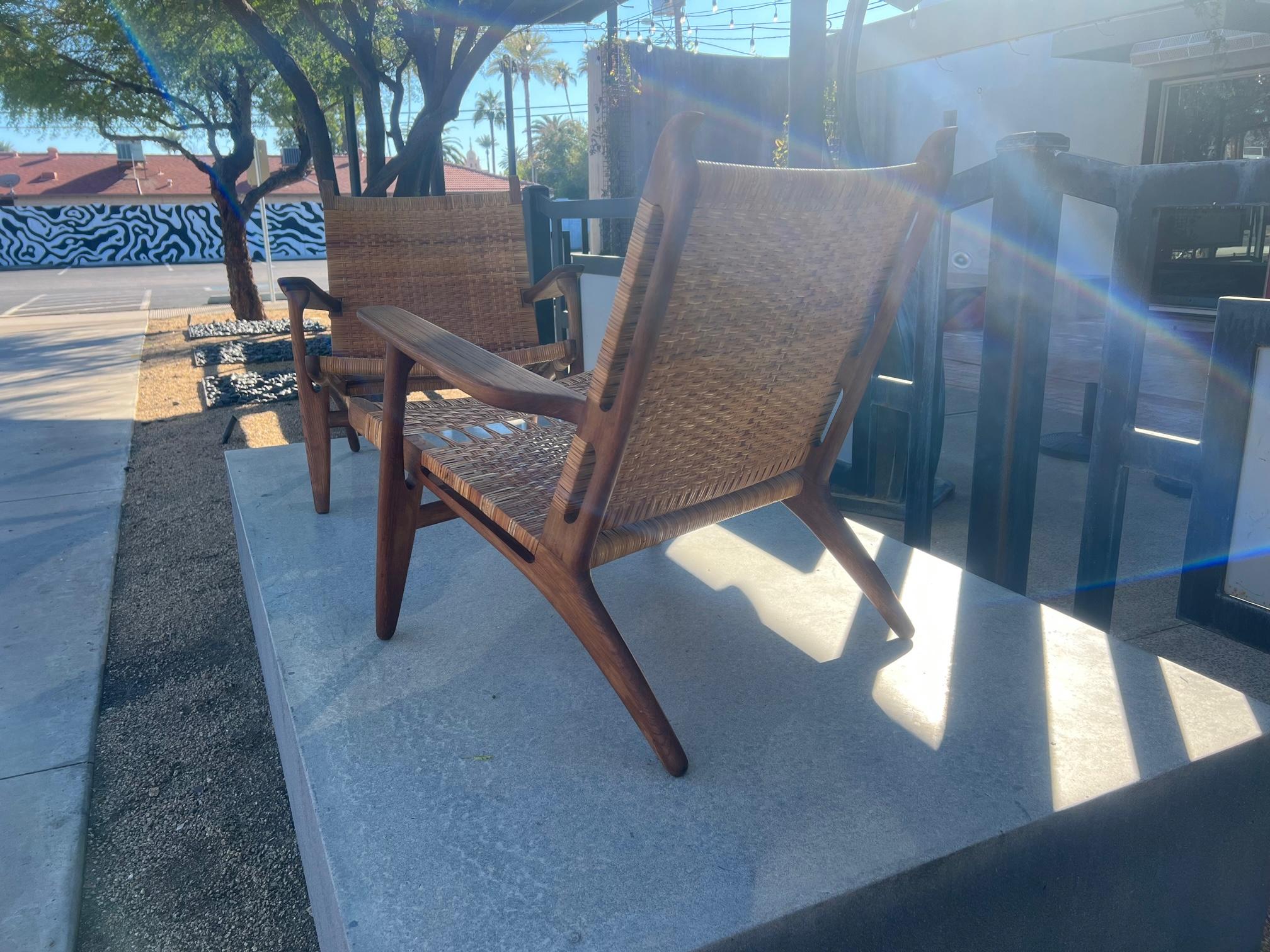 Danish Pair of “CH 27” Lounge Chairs by Hans J. Wegner, Denmark, 195os For Carl Hansen