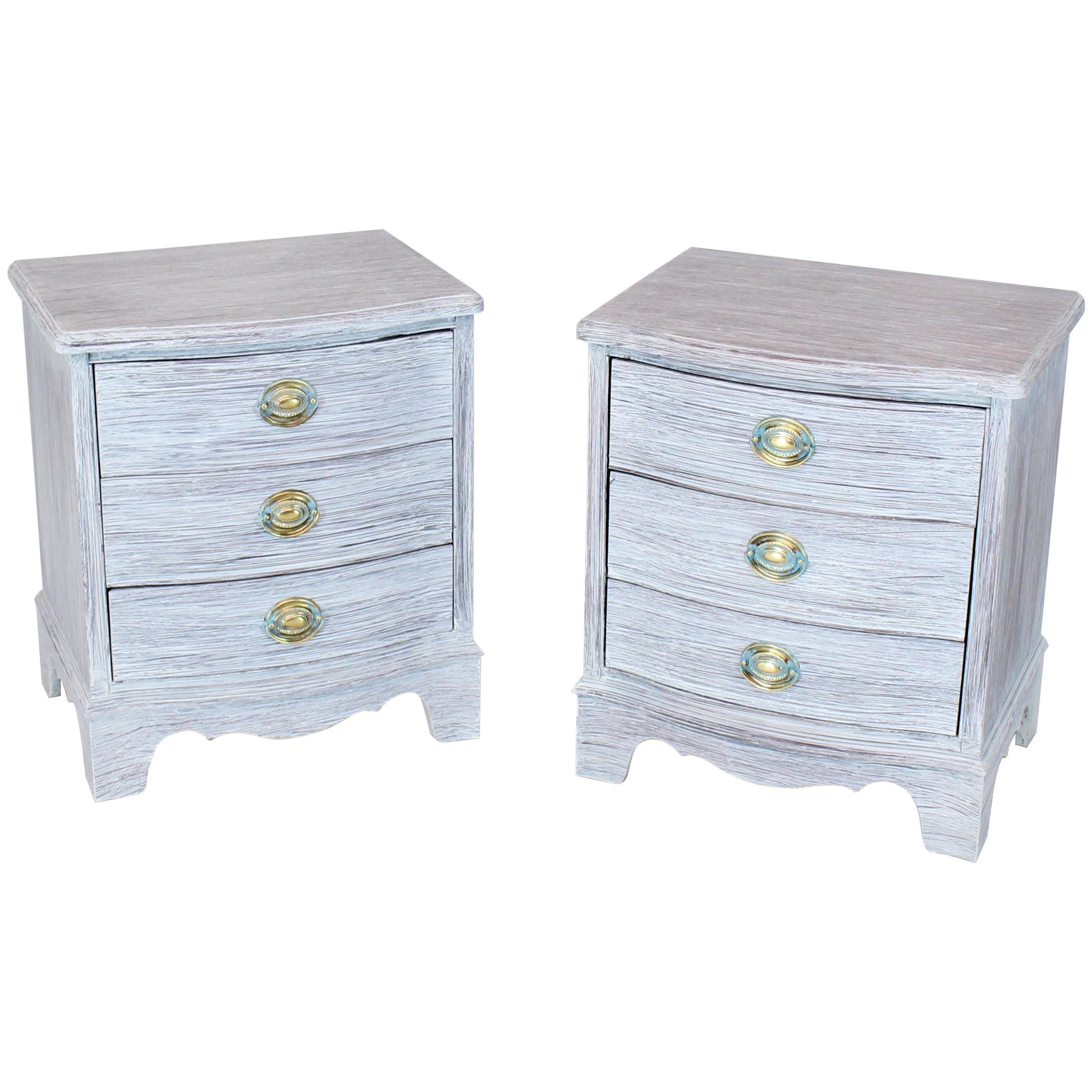 Pair of Chabby Chic White Painted Three Drawers Nightstands Lamp Tables