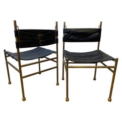 Pair of Chair Brass and Leather by Frigerio, Italy, 1970s