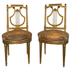 Pair of chair gilded wood featuring a lyre motif 19 th century