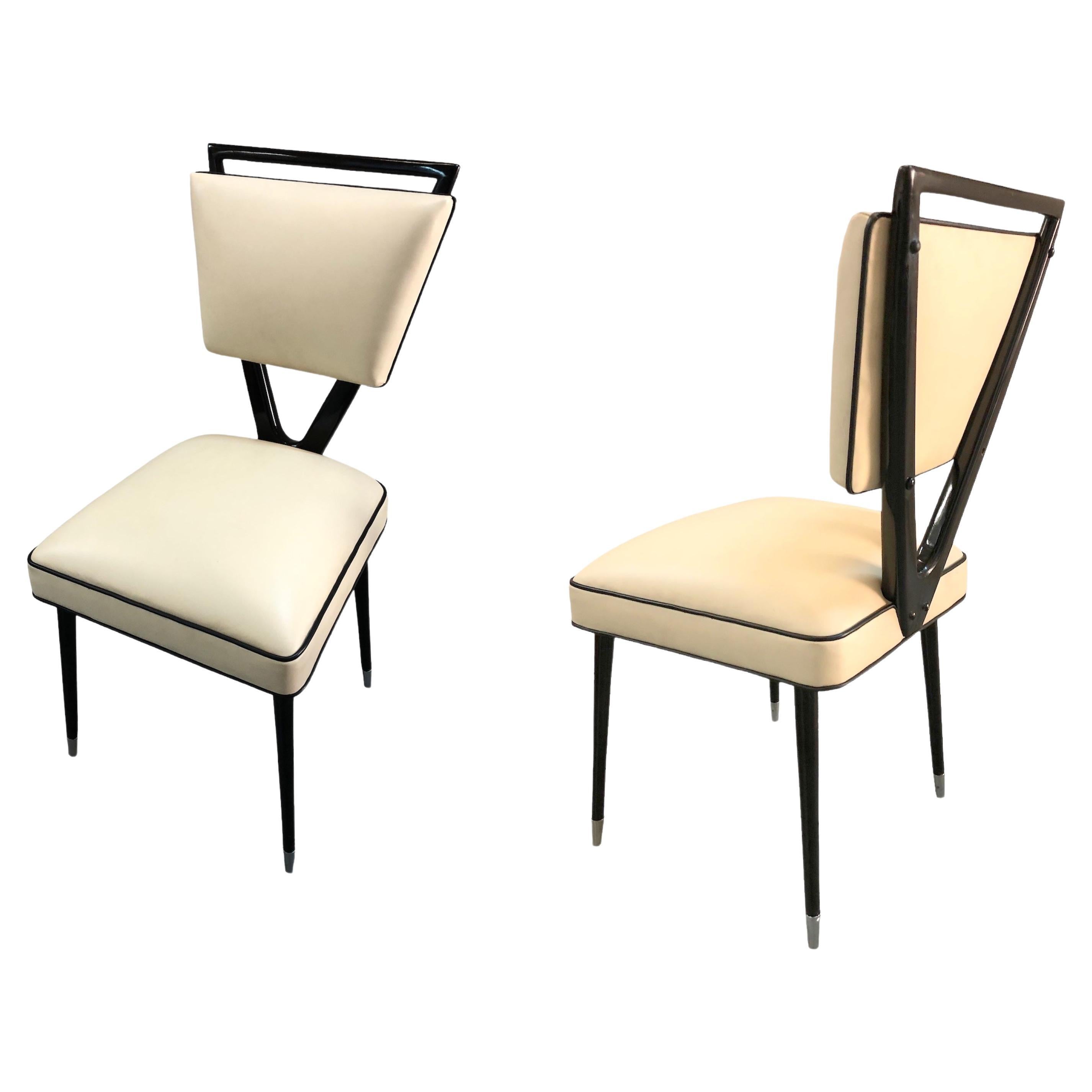 Pair of Chairs 60° in Leather and Wood, Italian