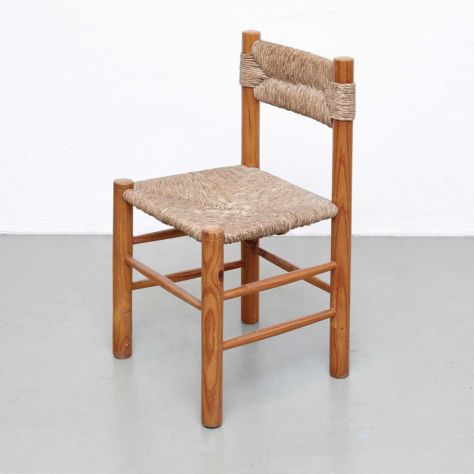 Pair of Chairs After Charlotte Perriand, Wood Rattan, Mid Century Modern 11