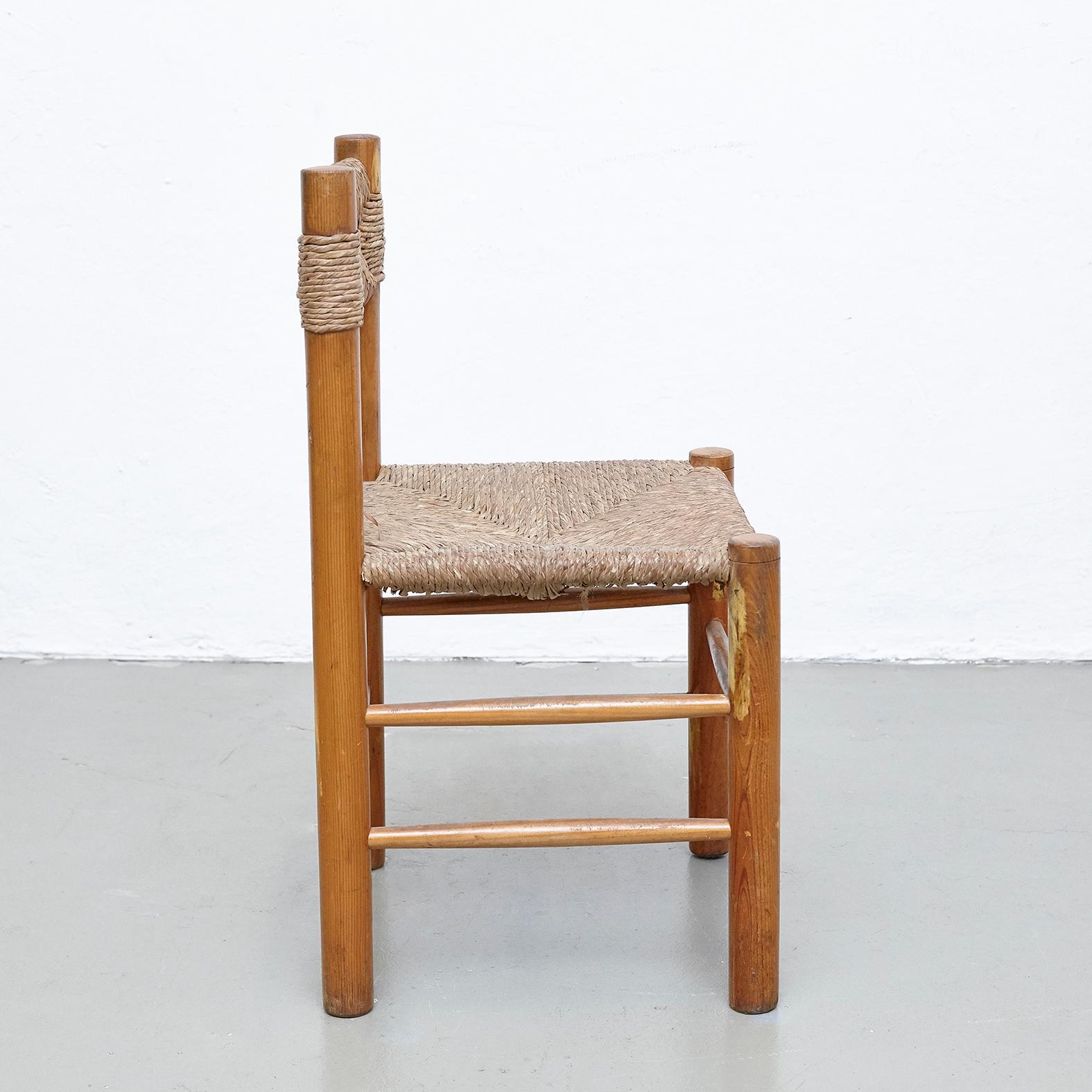Mid-Century Modern Pair of Chairs After Charlotte Perriand, Wood Rattan, Mid Century Modern