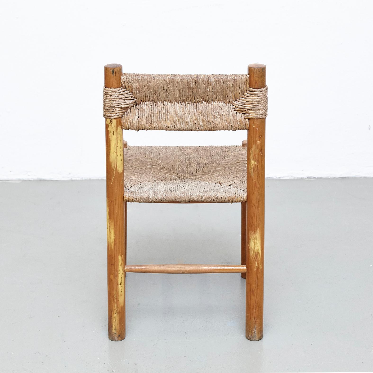 Pair of Chairs After Charlotte Perriand, Wood Rattan, Mid Century Modern 1