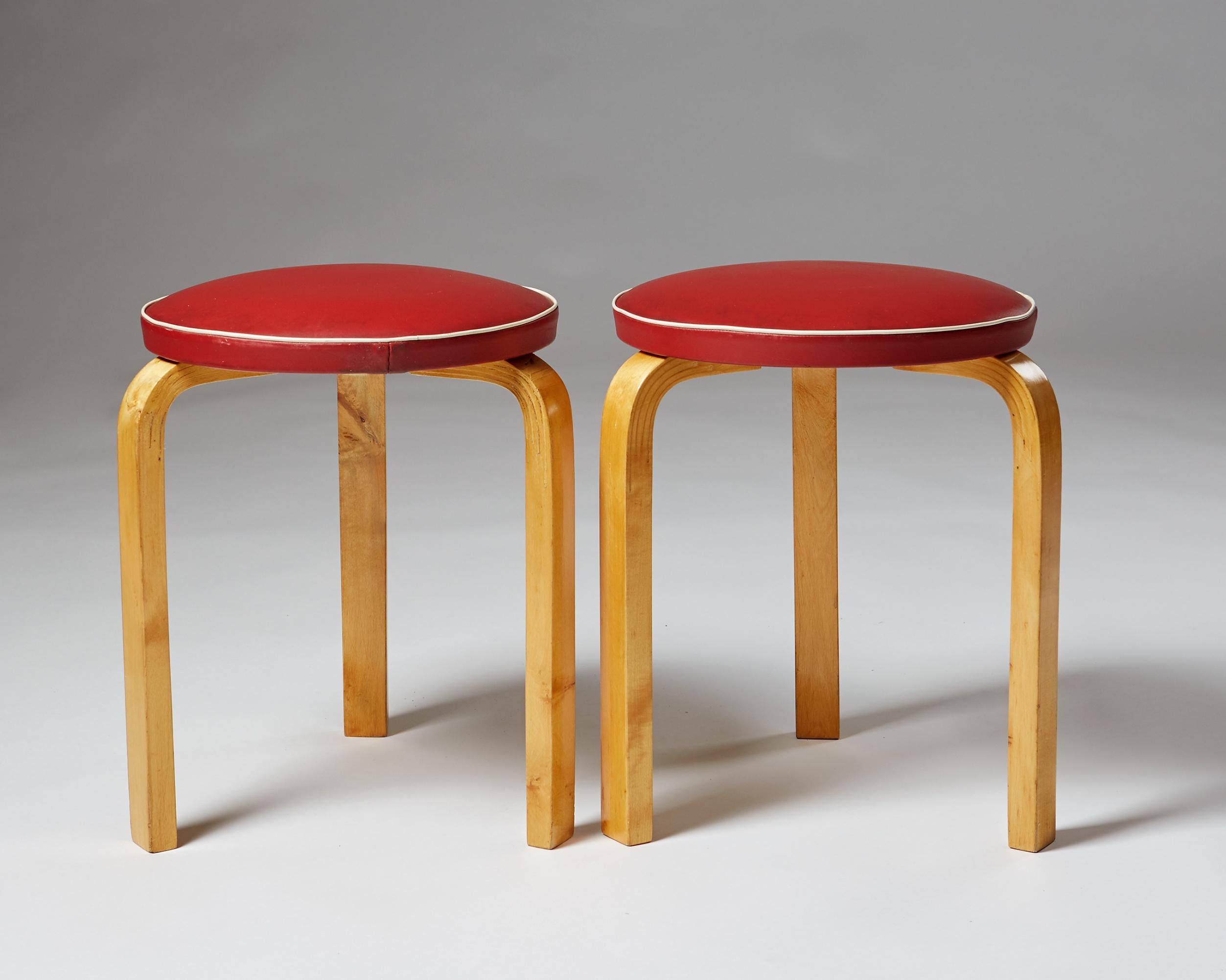 Faux Leather Pair of Chairs and Stools Designed by Alvar Aalto for Artek, Finland, 1950s