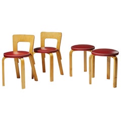 Pair of Chairs and Stools Designed by Alvar Aalto for Artek, Finland, 1950s