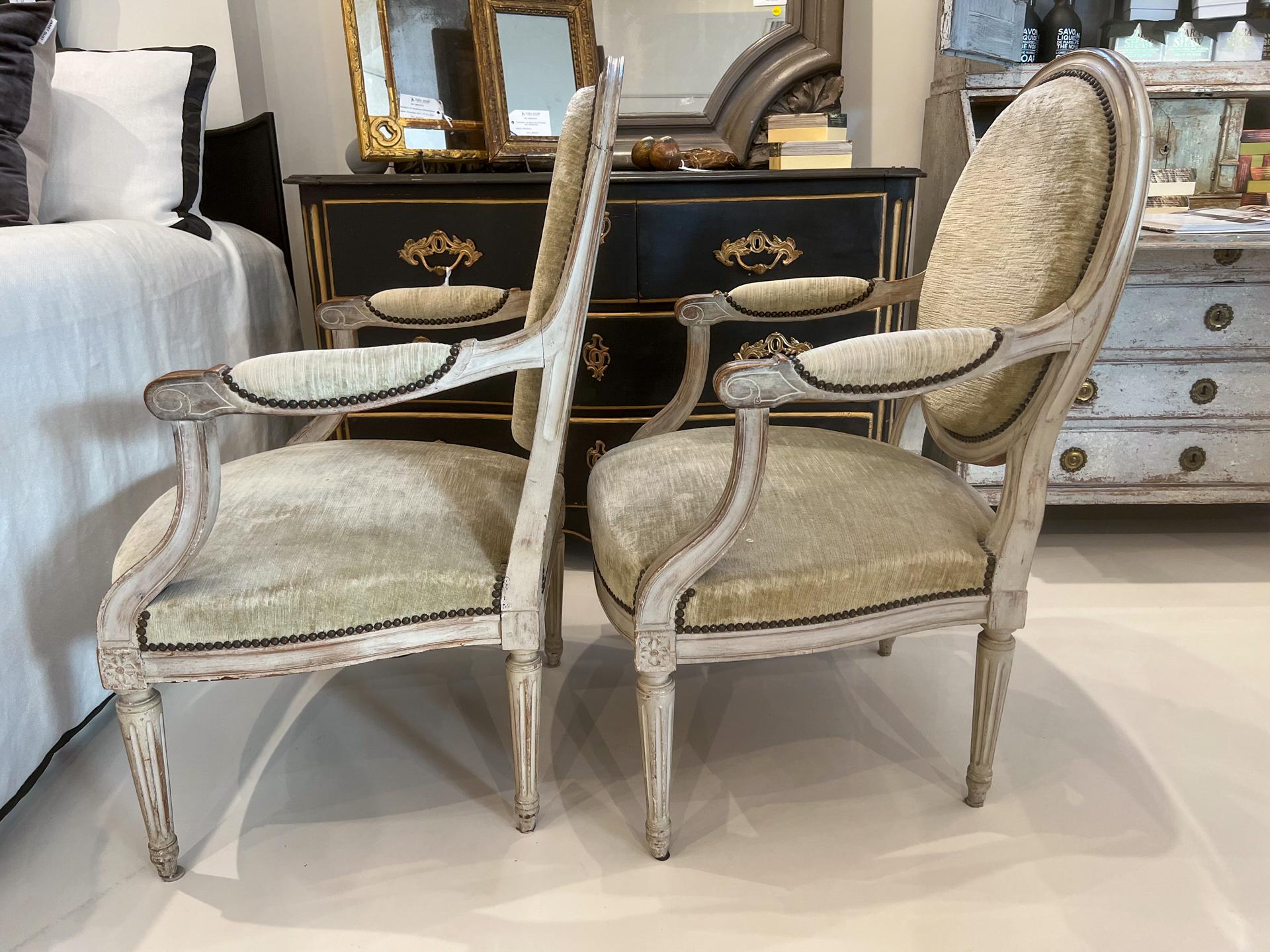 20th Century Pair of Chairs, Antique Louis XVI Style Oval Back Fauteuil