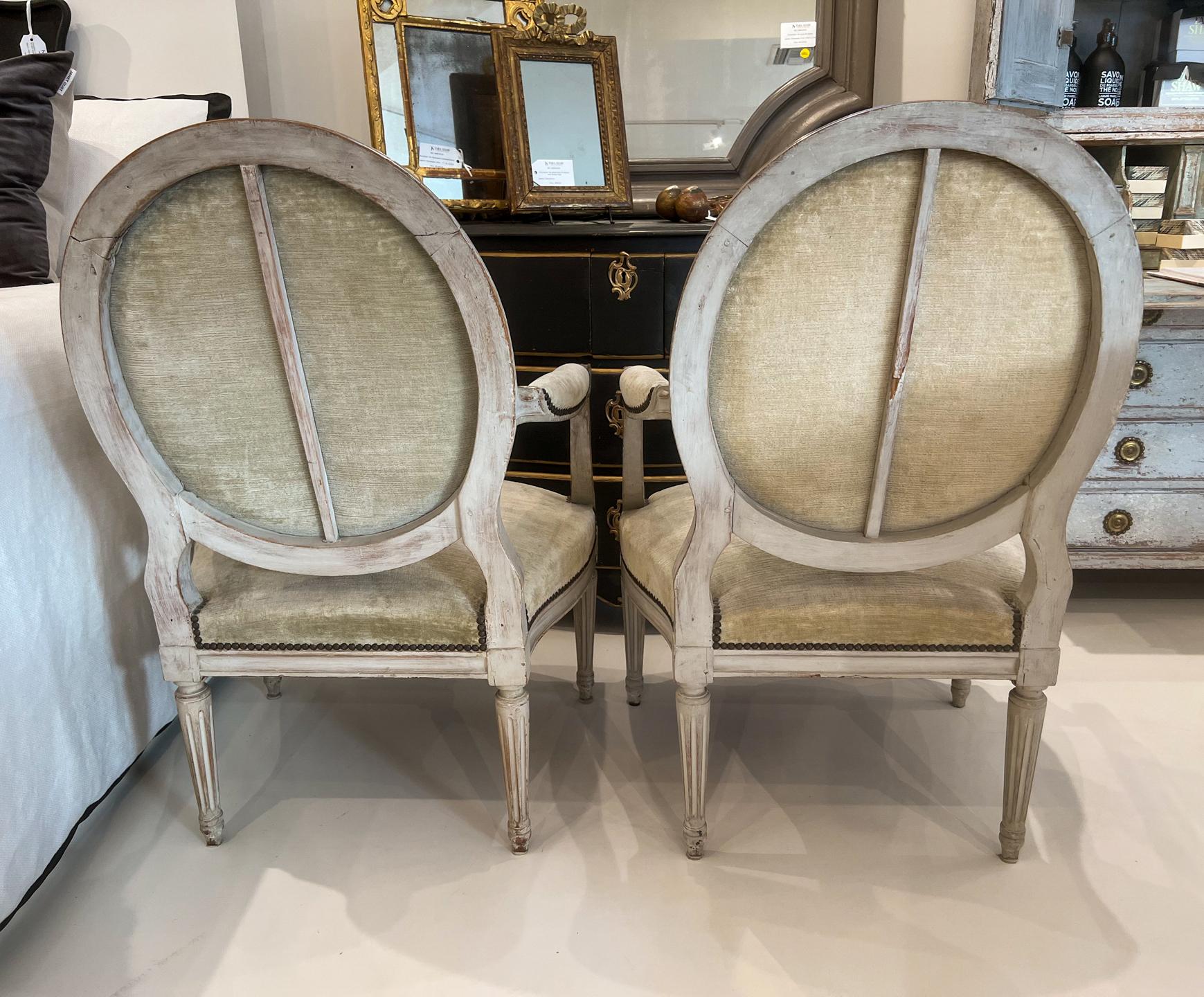 Pair of Chairs, Antique Louis XVI Style Oval Back Fauteuil 1