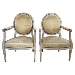 Pair of Chairs, Antique Louis XVI Style Oval Back Fauteuil