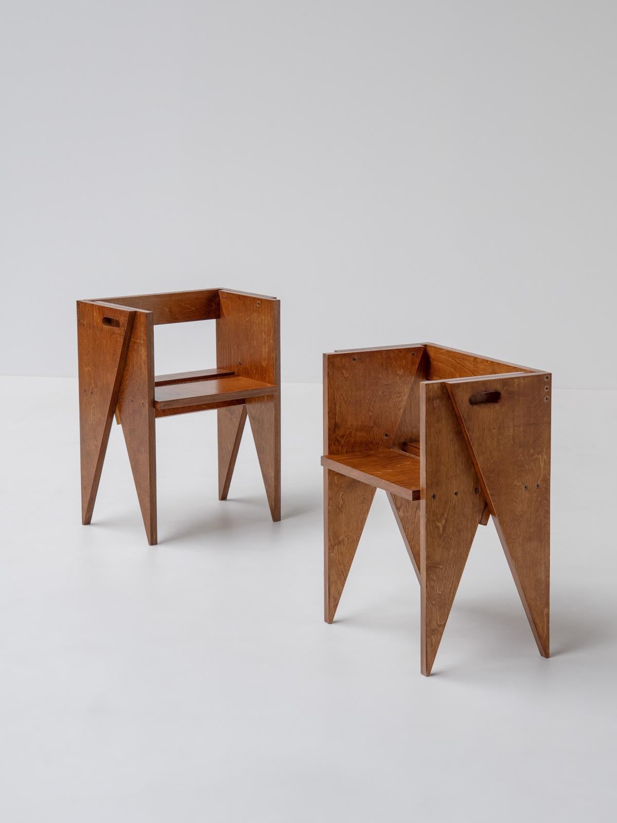 Minimalist Pair of Chairs attr to Cesare Leonardi's Solidi series, 1980s For Sale