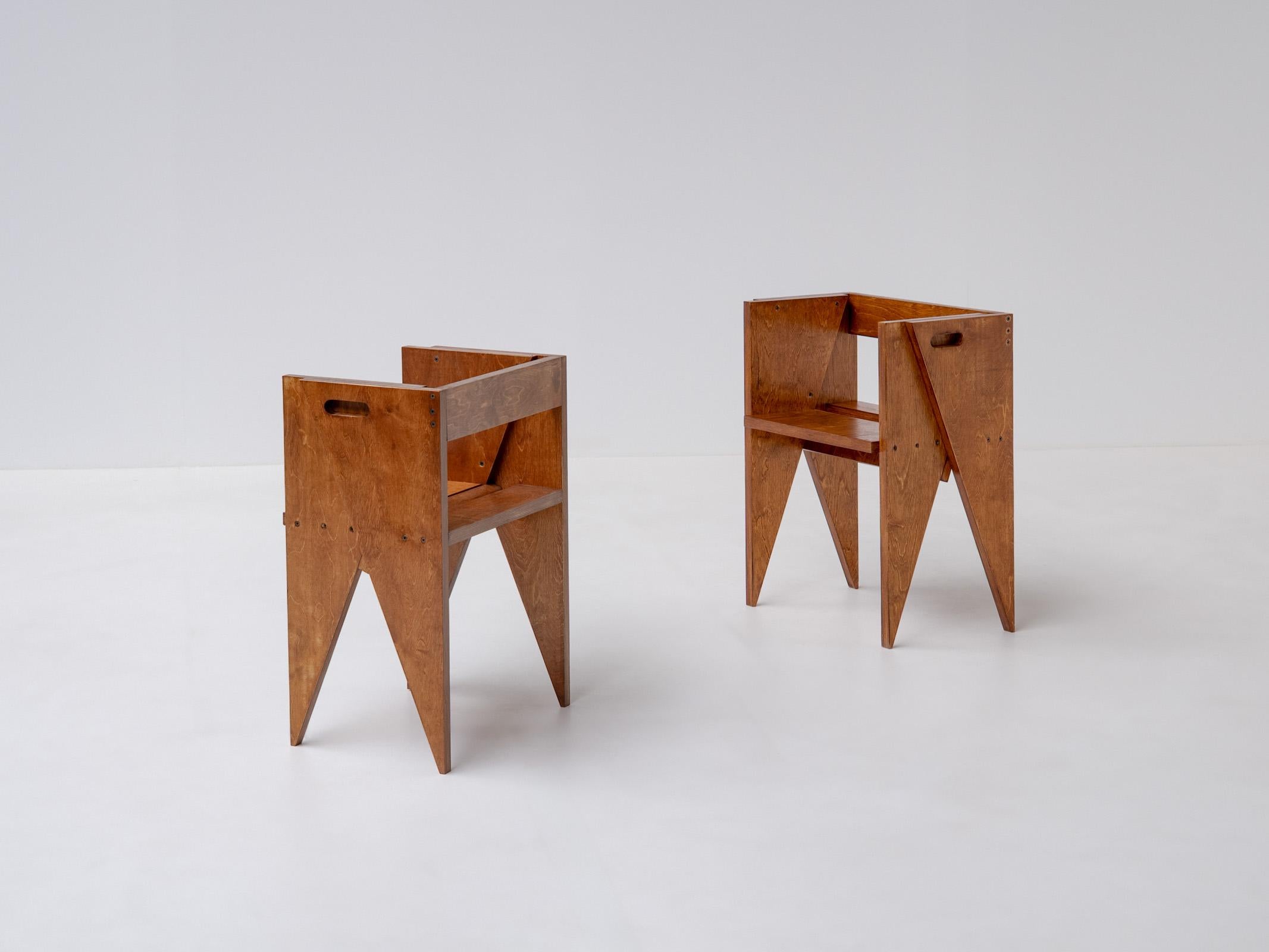 Plywood Pair of Chairs attr to Cesare Leonardi's Solidi series, 1980s For Sale