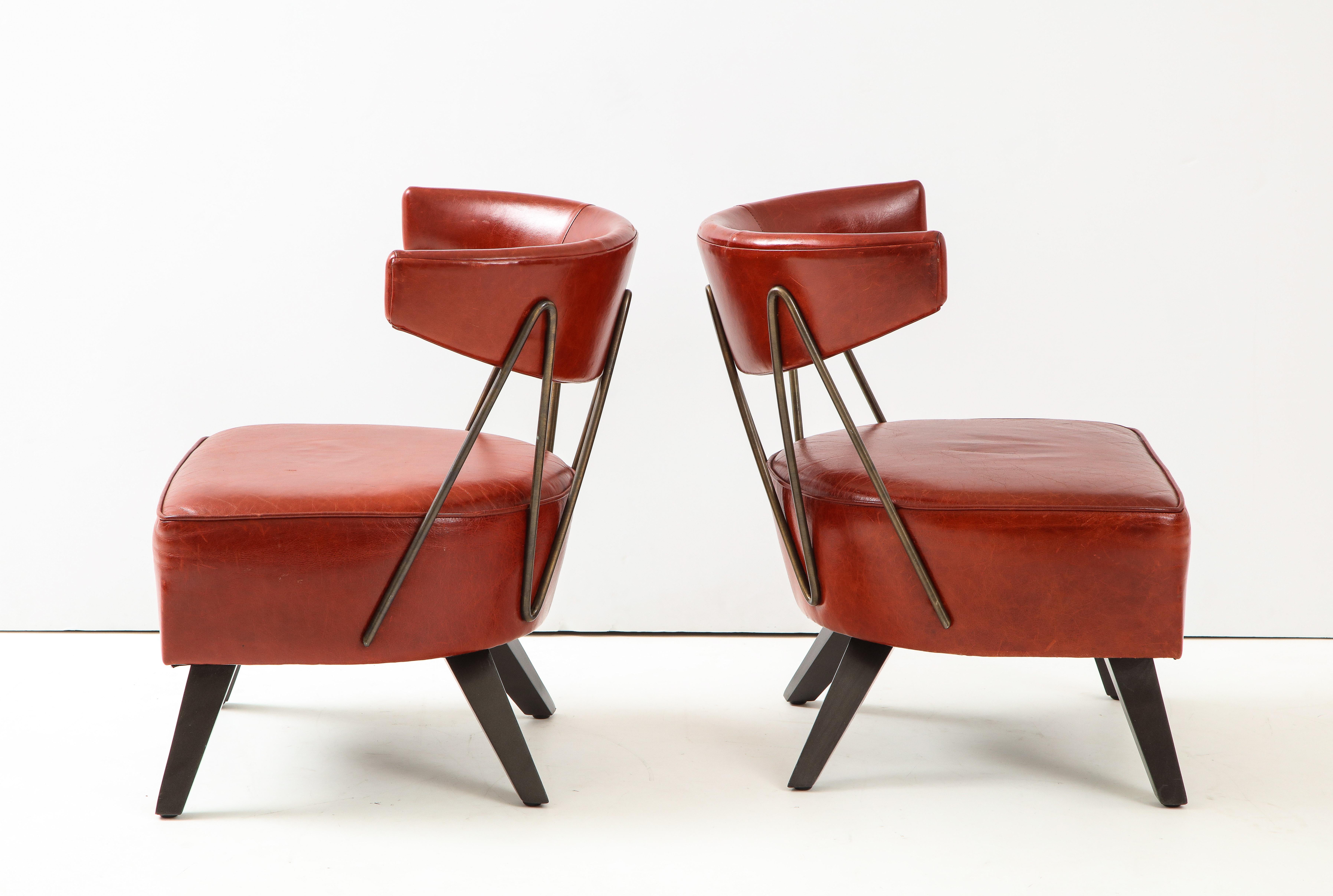 Leather Pair of Chairs in the Style / Attributed  to Billy Haines