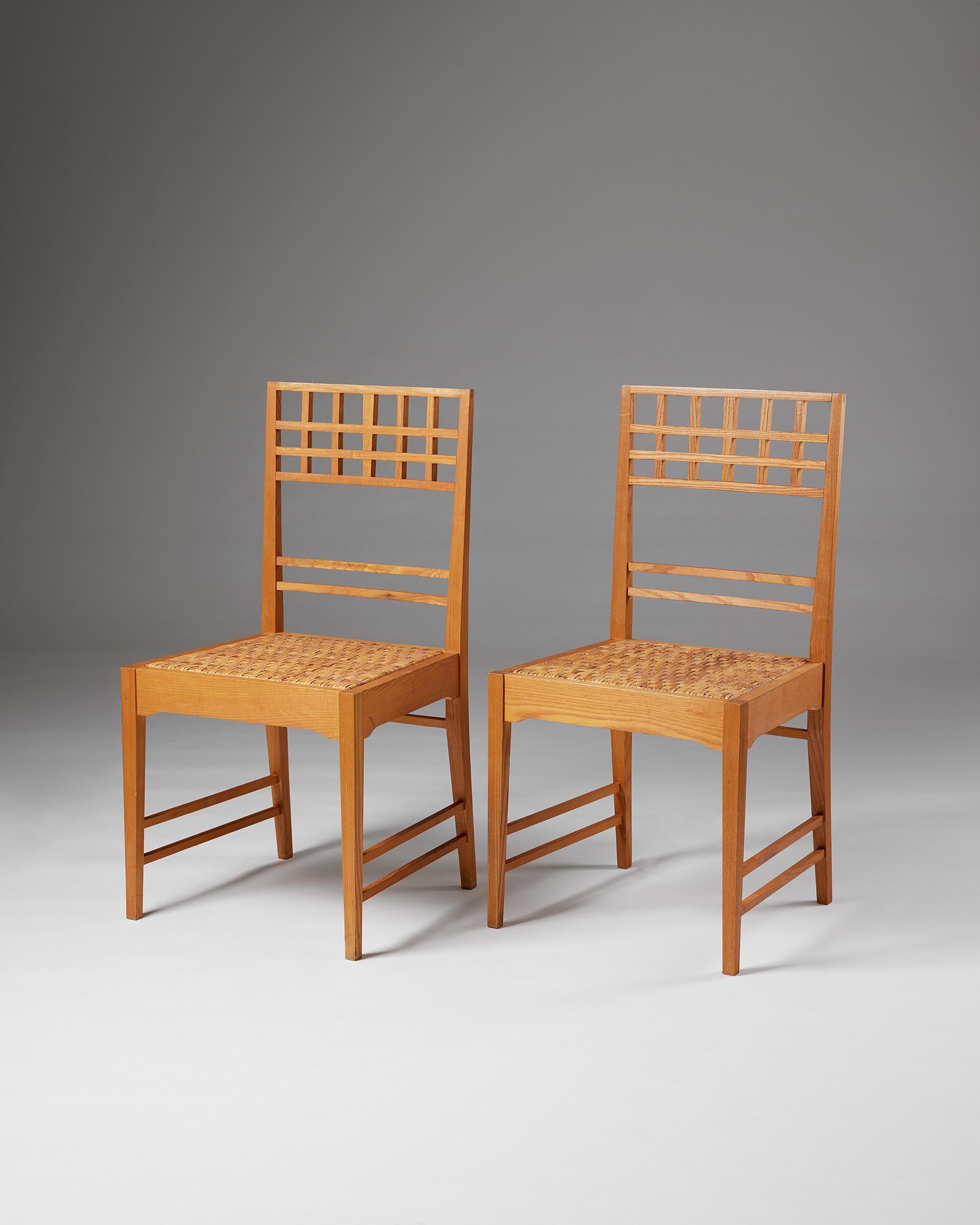 Mid-Century Modern Pair of chairs attributed to Erik Chambert, Sweden, 1950s, mother of pearl inlay For Sale