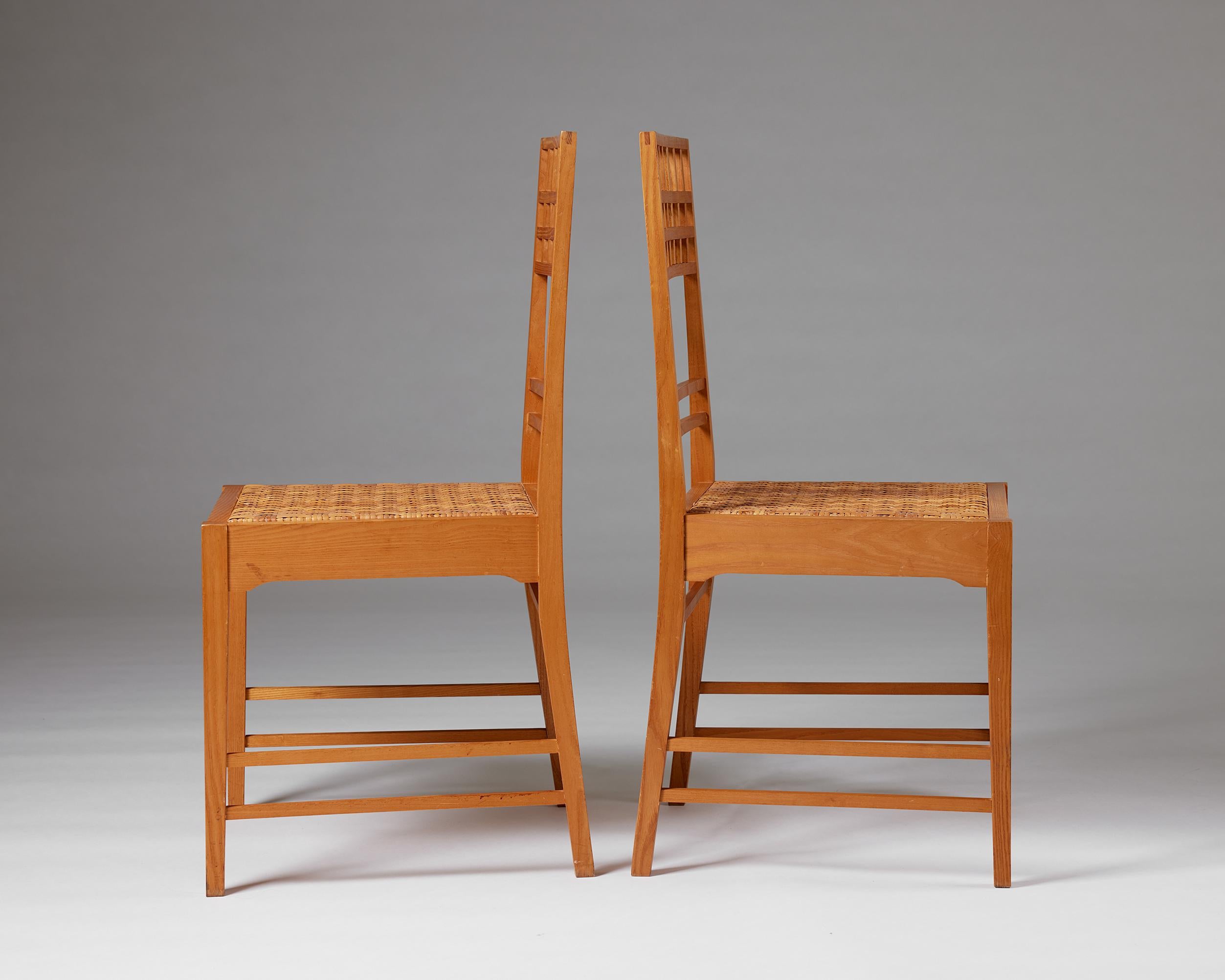 Pair of chairs attributed to Erik Chambert, Sweden, 1950s, mother of pearl inlay In Good Condition For Sale In Stockholm, SE