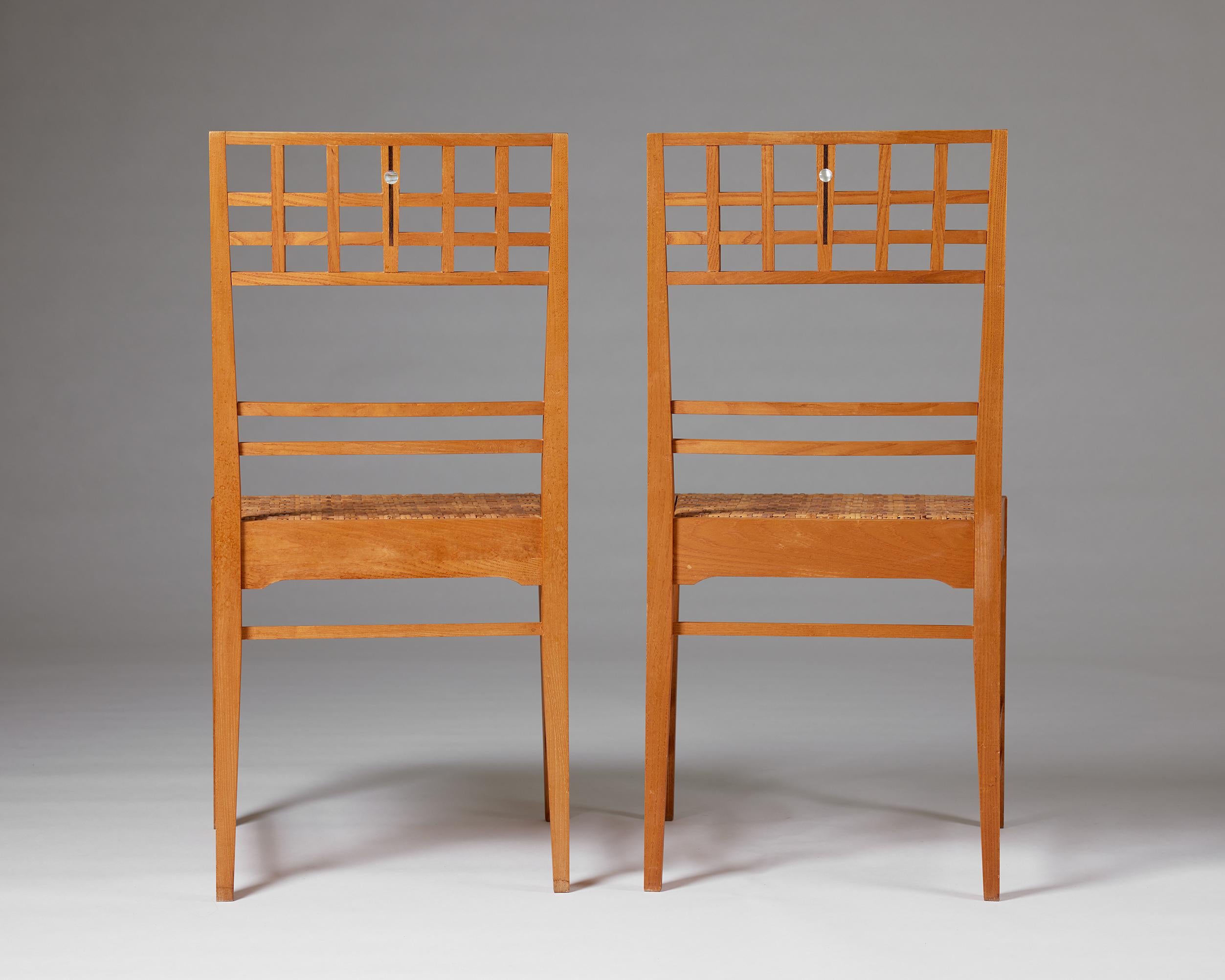 Mother-of-Pearl Pair of chairs attributed to Erik Chambert, Sweden, 1950s, mother of pearl inlay For Sale
