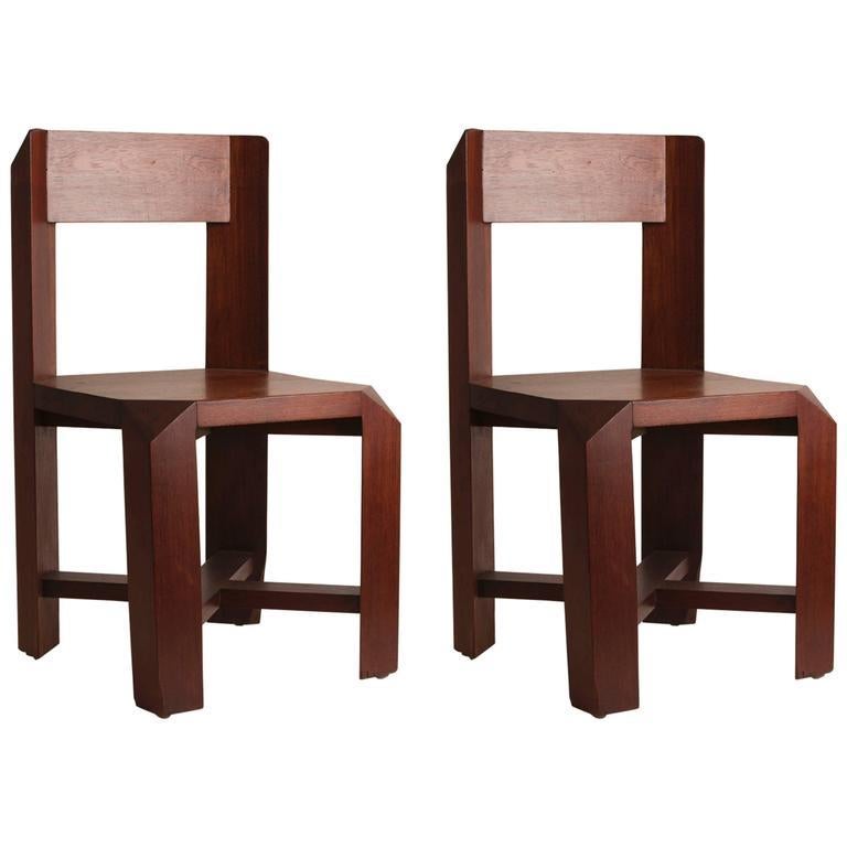Stained Pair of Chairs Attributed to the French Architect Dominique Zimbacca