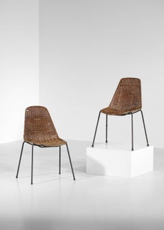 Pair of chairs "Basket" rattan and metal attributed to Gian Franco Legler 60s -