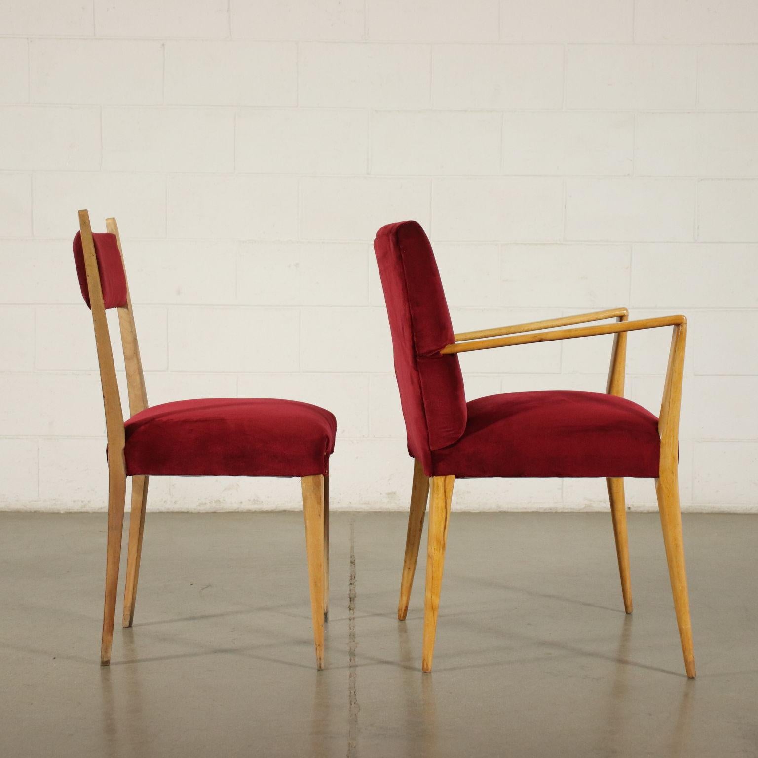 Mid-Century Modern Pair of Chairs Beech Foam Velvet, Italy, 1950s
