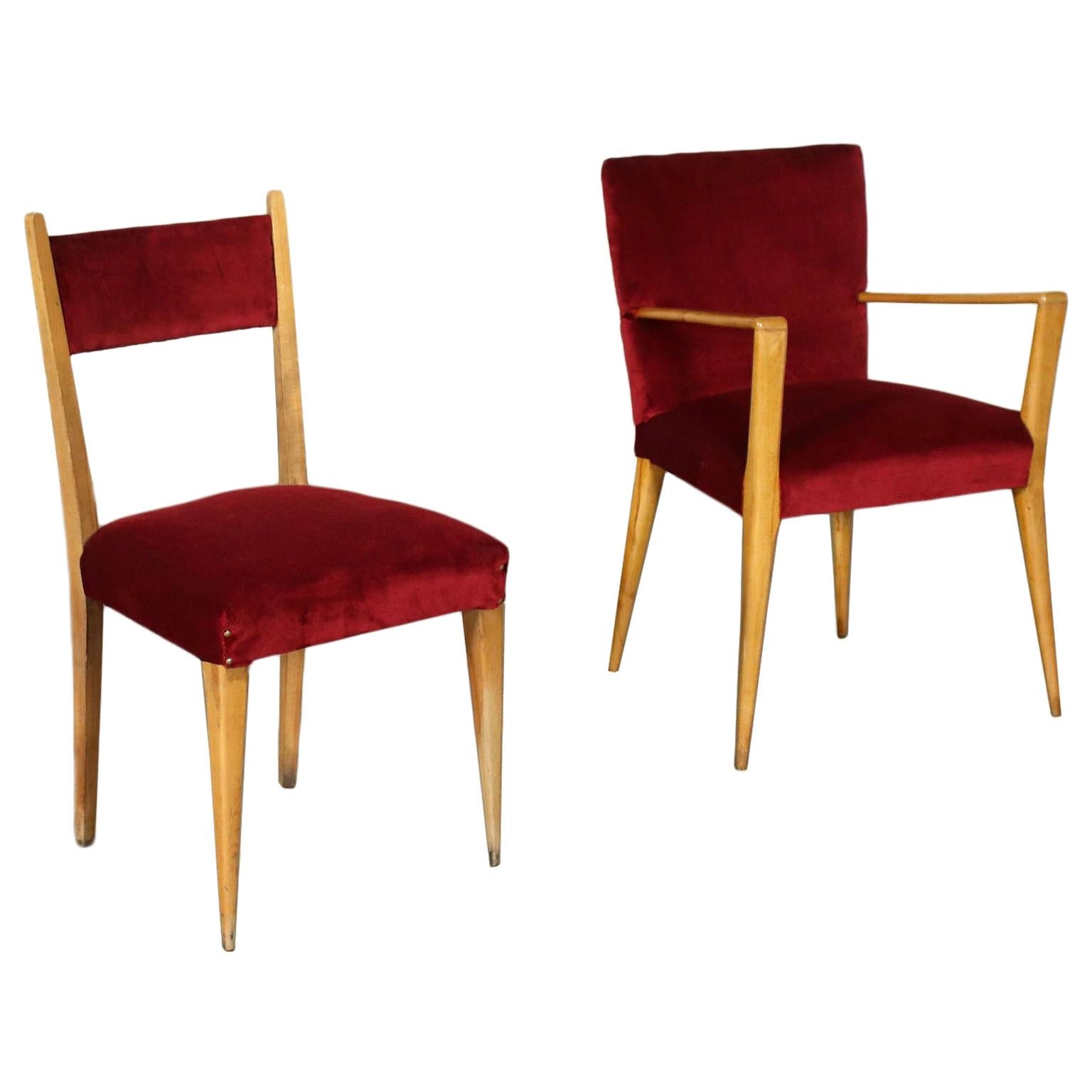 Pair of Chairs Beech Foam Velvet, Italy, 1950s