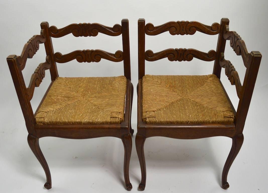 20th Century Pair of Chairs Bench with Rush Seat