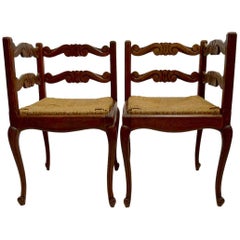 Pair of Chairs Bench with Rush Seat