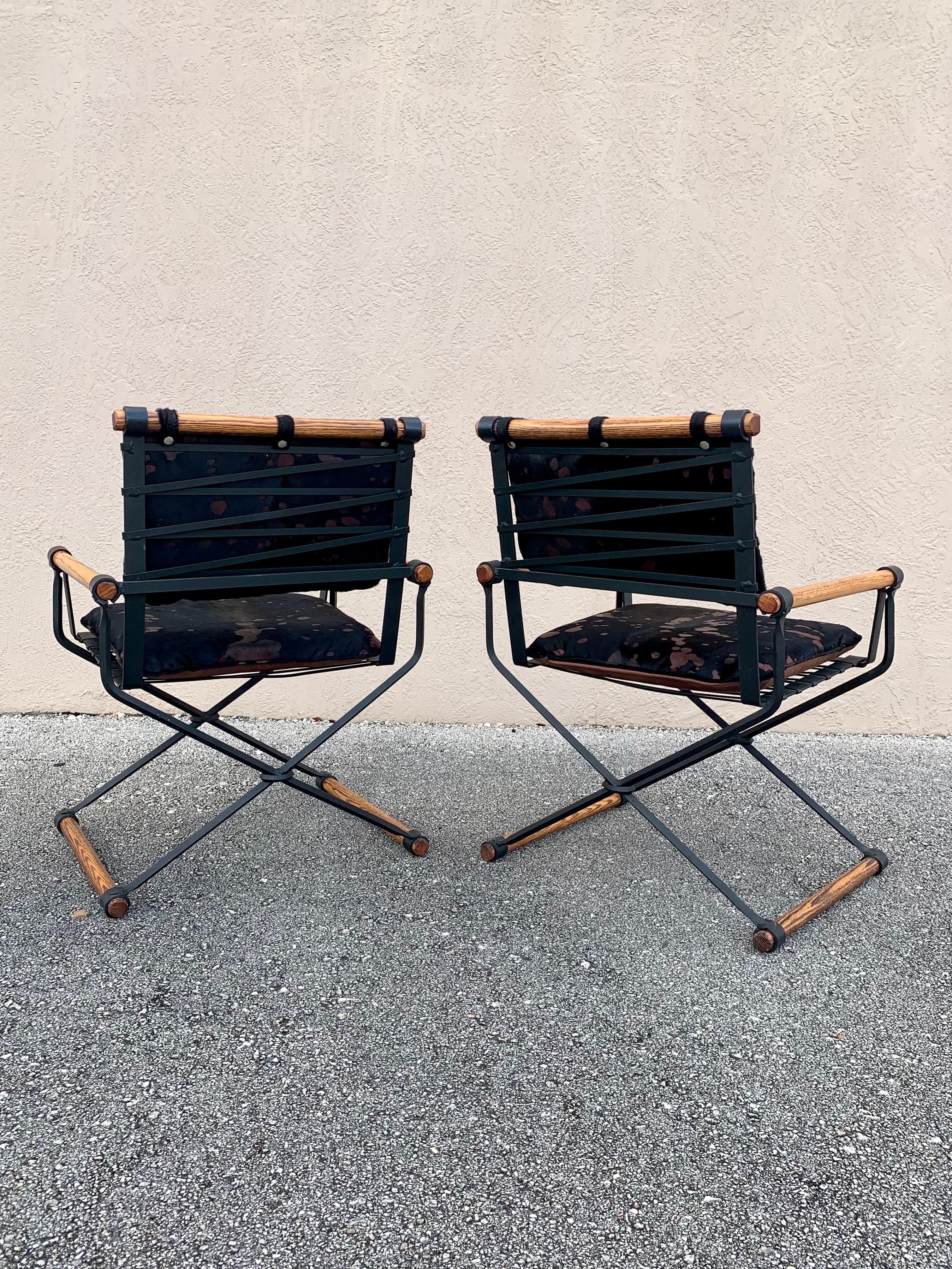 Pair of Chairs by Cleo Baldon for Terra Furniture, Hide on Upholstery In Good Condition For Sale In Boynton Beach, FL