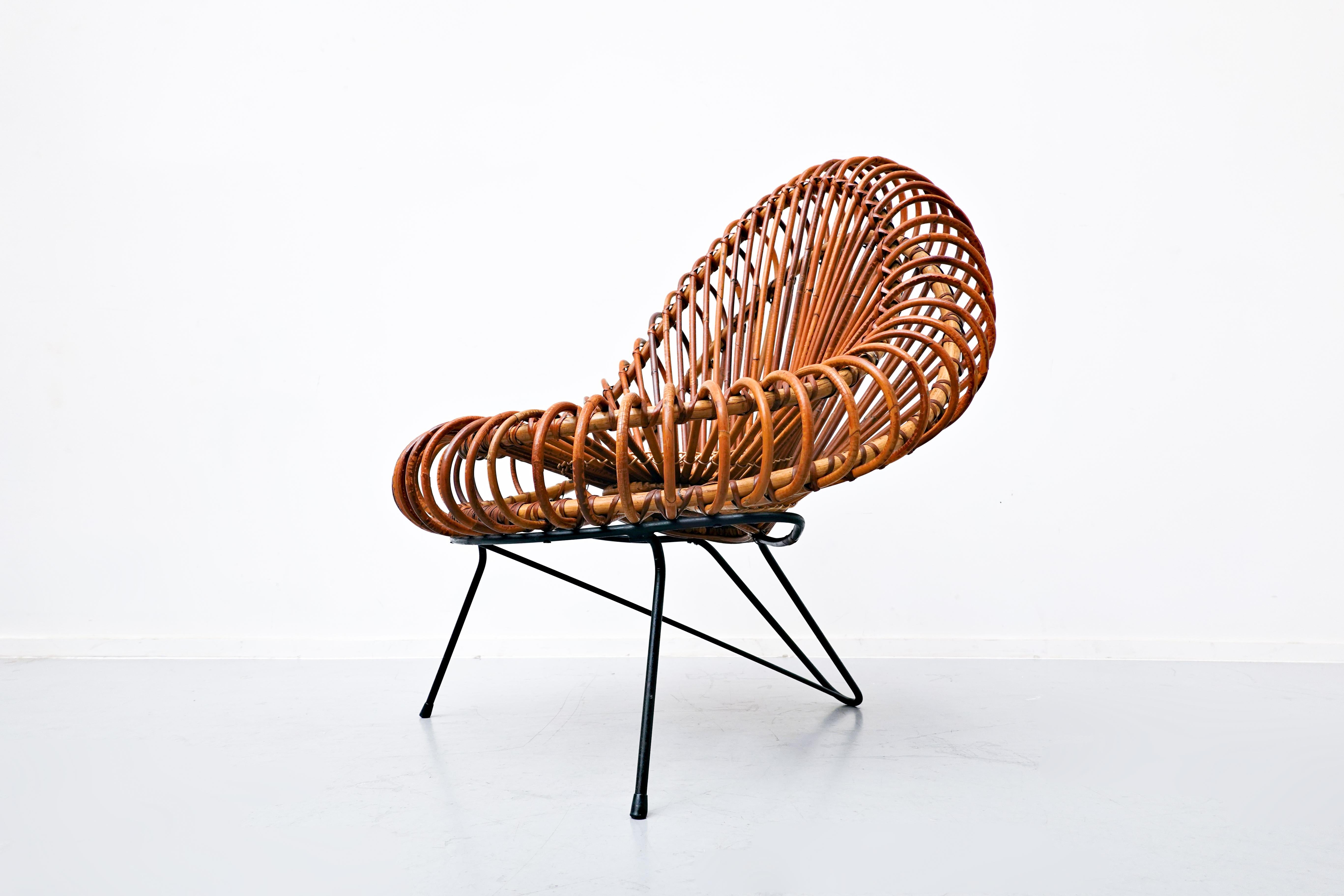 Rattan Pair of Mid-Century Chairs by Janine Abraham & Dirk Jan Rol,  Rougier, 1950s