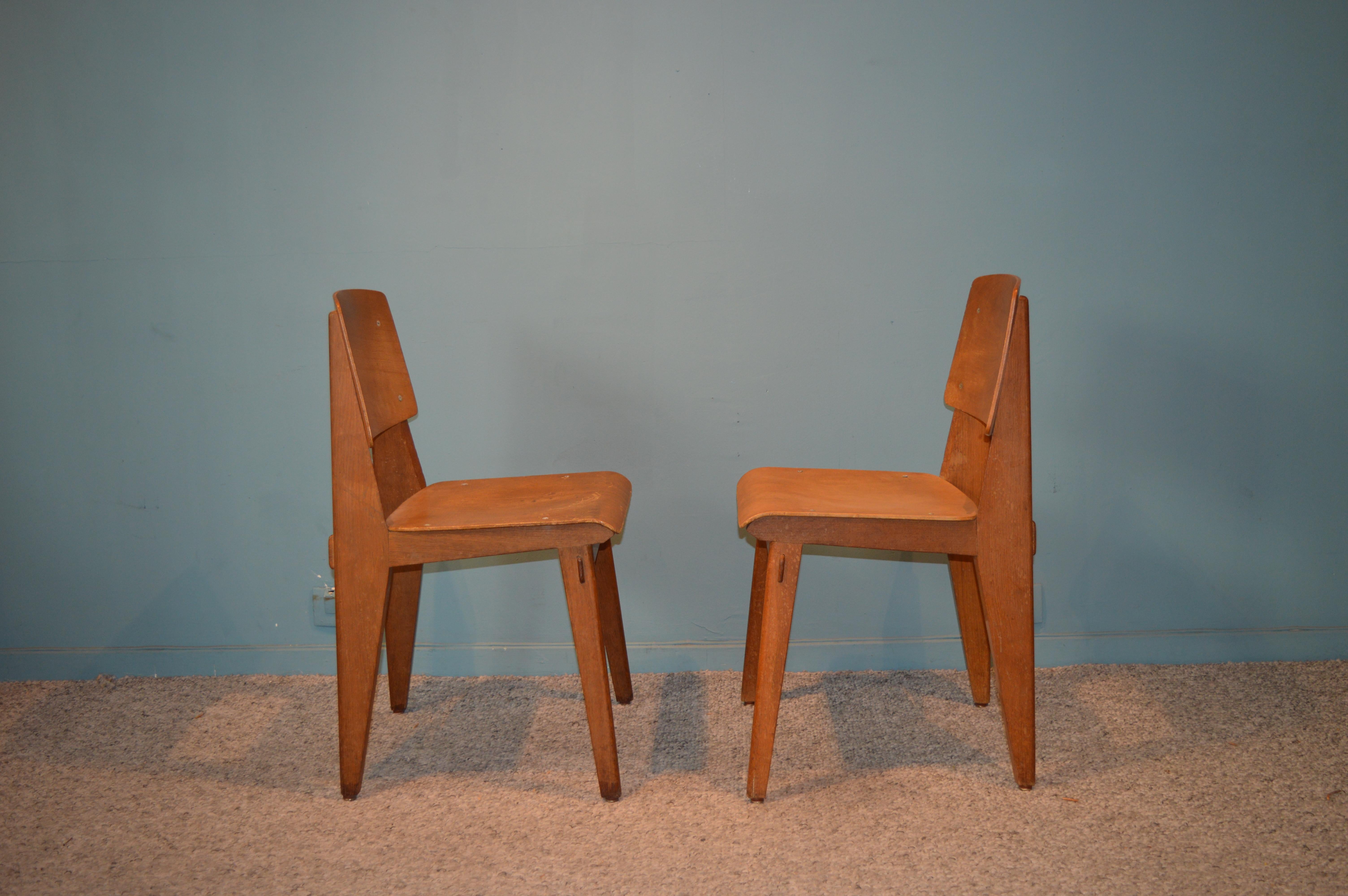Wood Pair of Chairs by Jean Prouvé