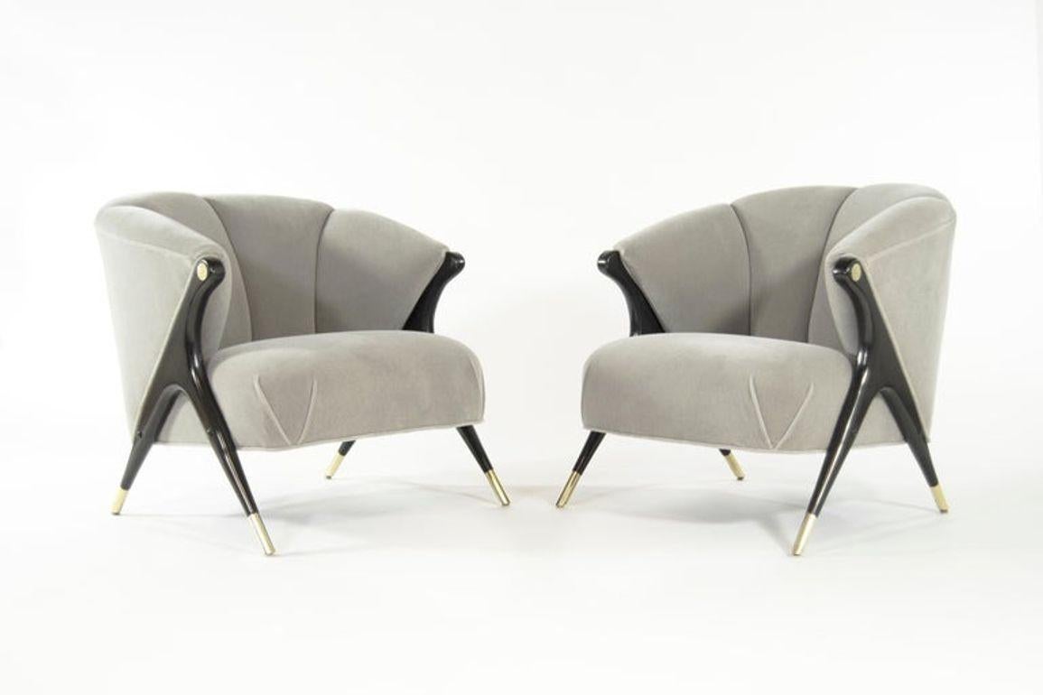American Pair of Chairs by Karpen of California in Grey Alpaca Velvet, C. 1950s