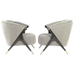 Pair of Chairs by Karpen of California in Grey Alpaca Velvet, C. 1950s